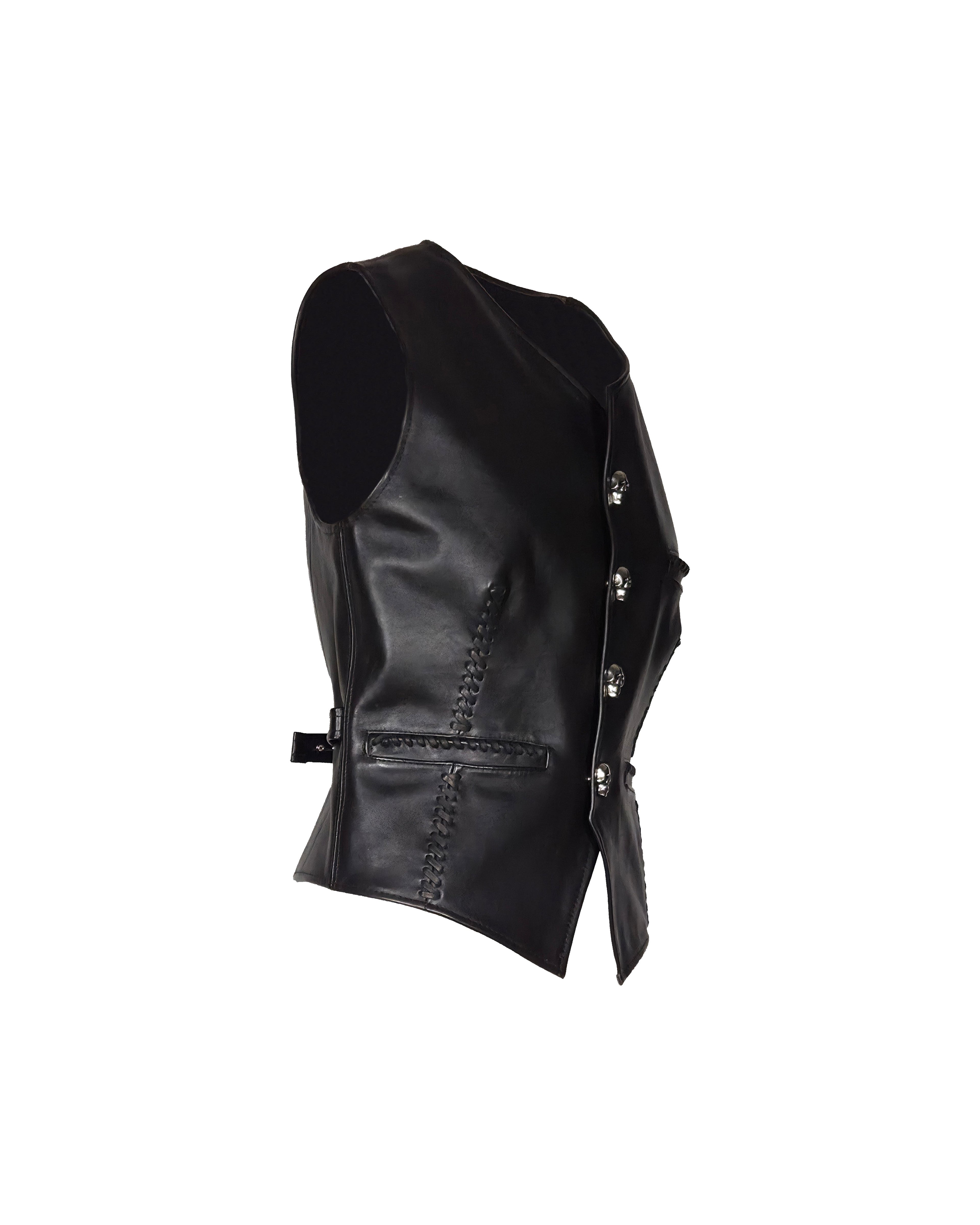The "Jimi" Skull Snap Leather Vest