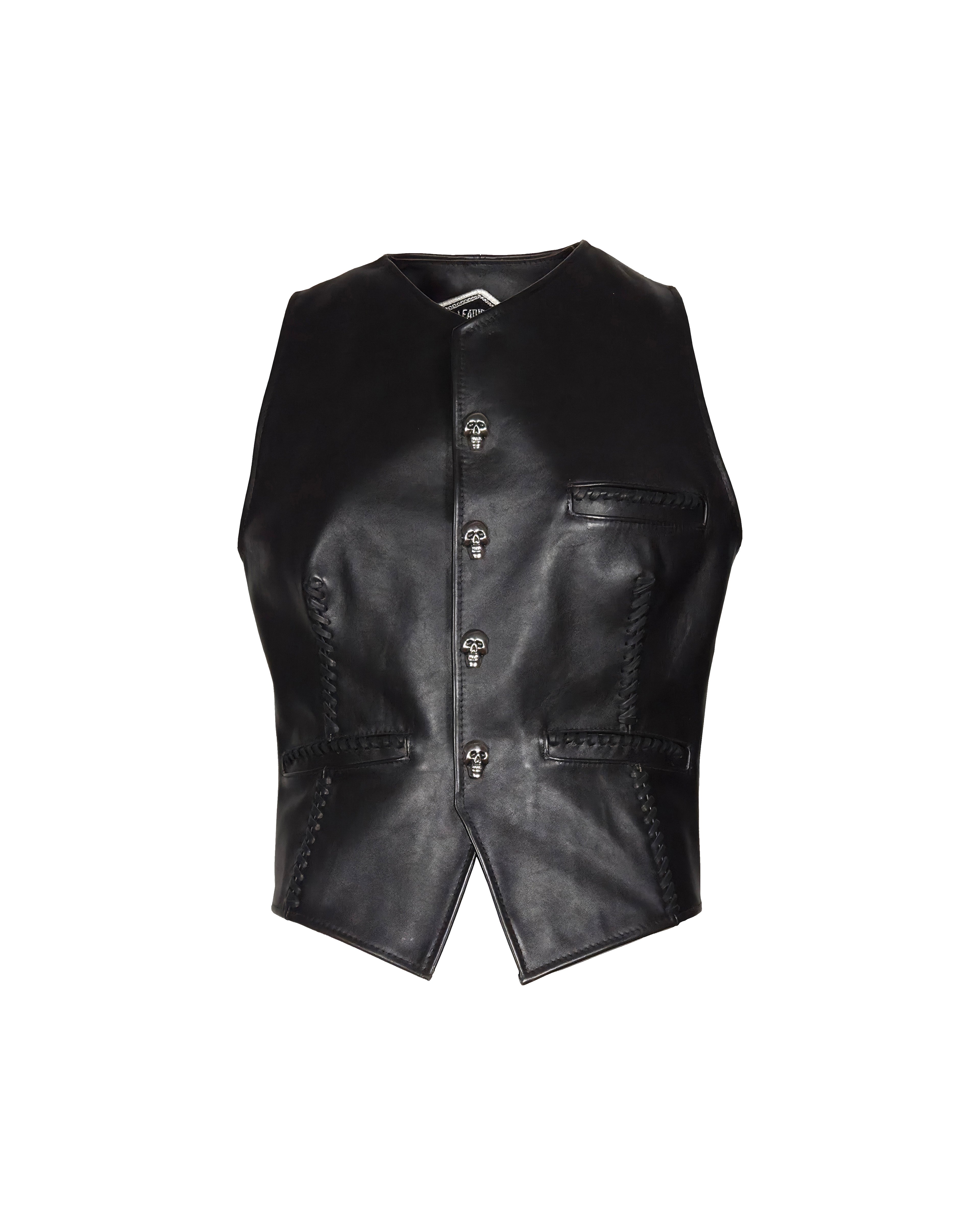 The "Jimi" Skull Snap Leather Vest