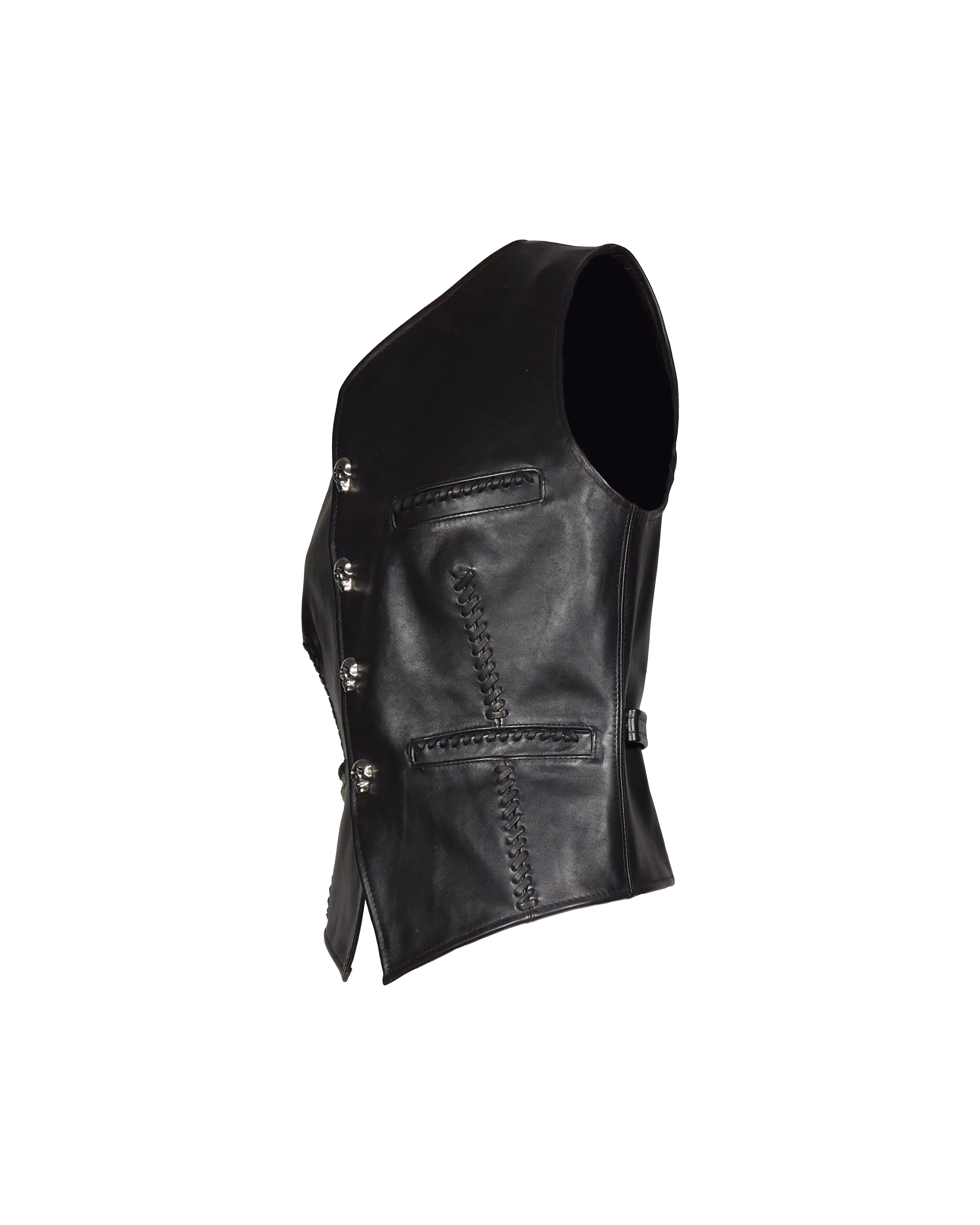 The "Jimi" Skull Snap Leather Vest