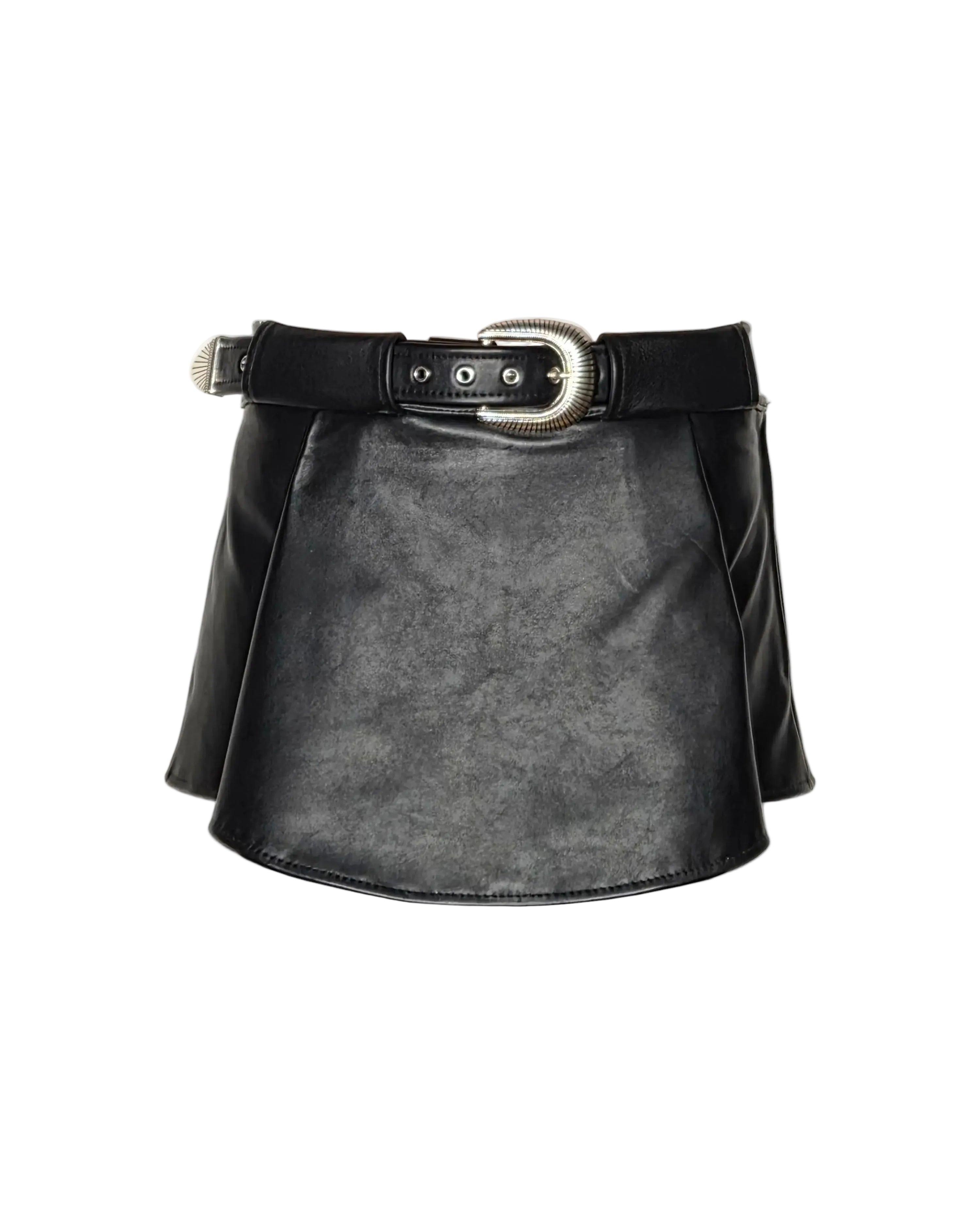 The "Serena" Belted Leather Skort