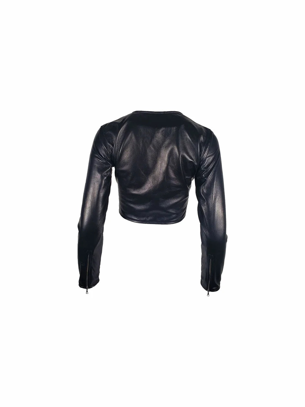 Black Leather Front Zip Crop Top