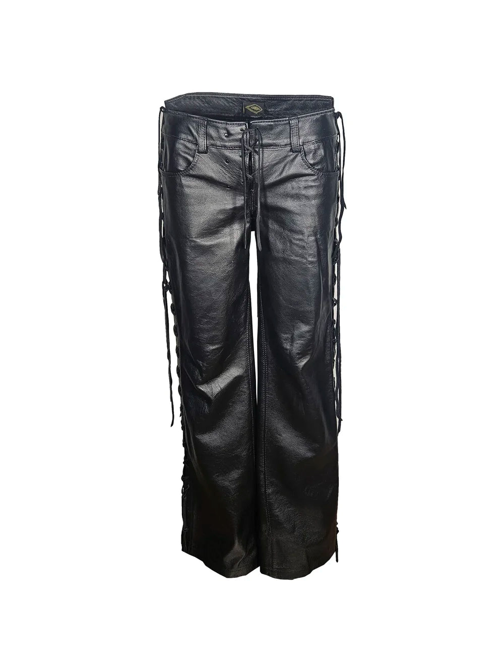 Wide Leg Lace-up Leather Pant