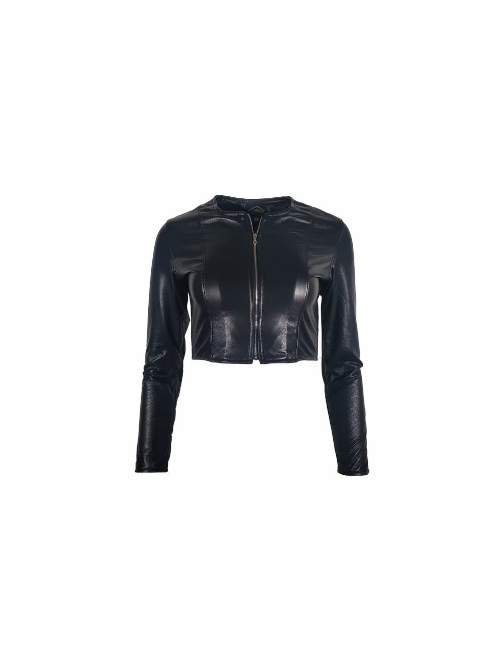 Black Leather Front Zip Crop Top