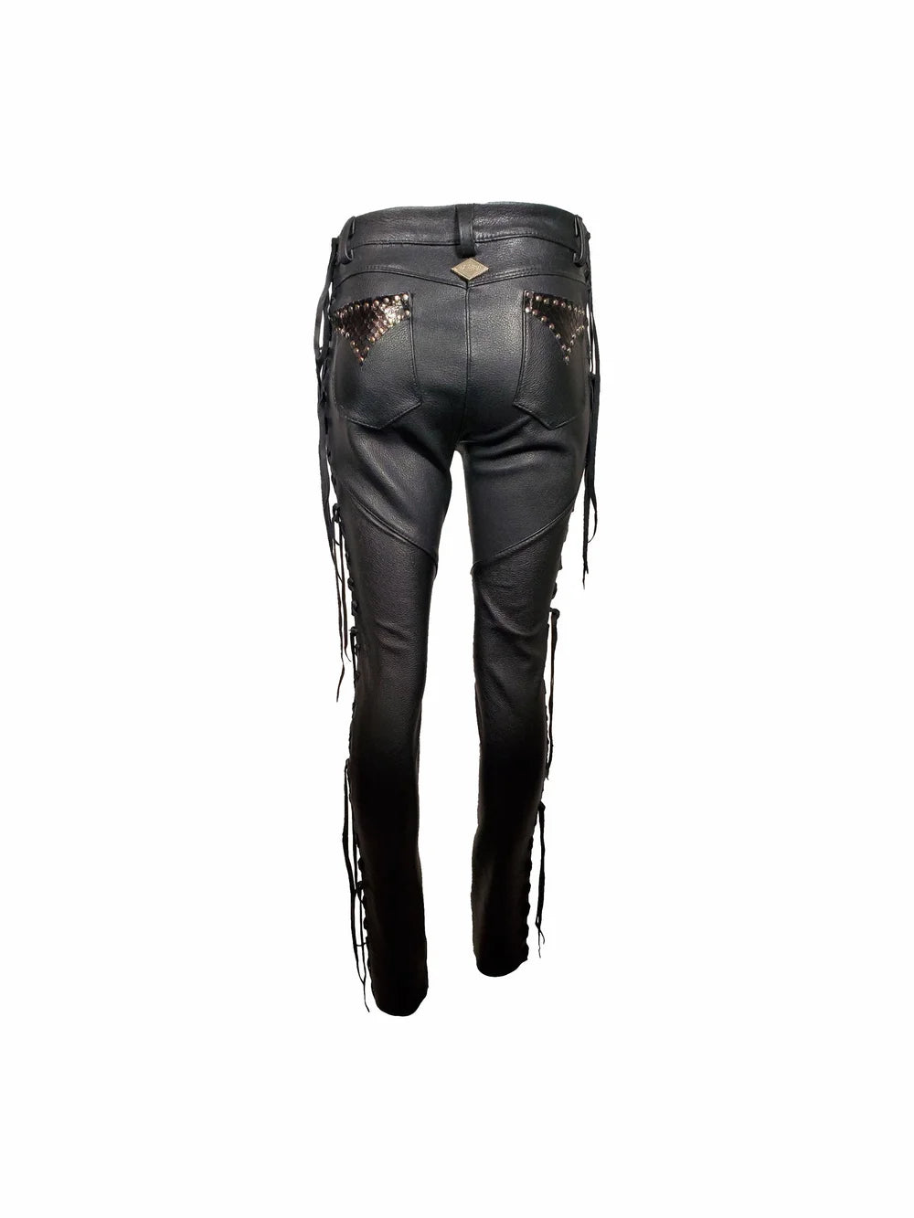Black Leather Pants with Snakeskin Detail