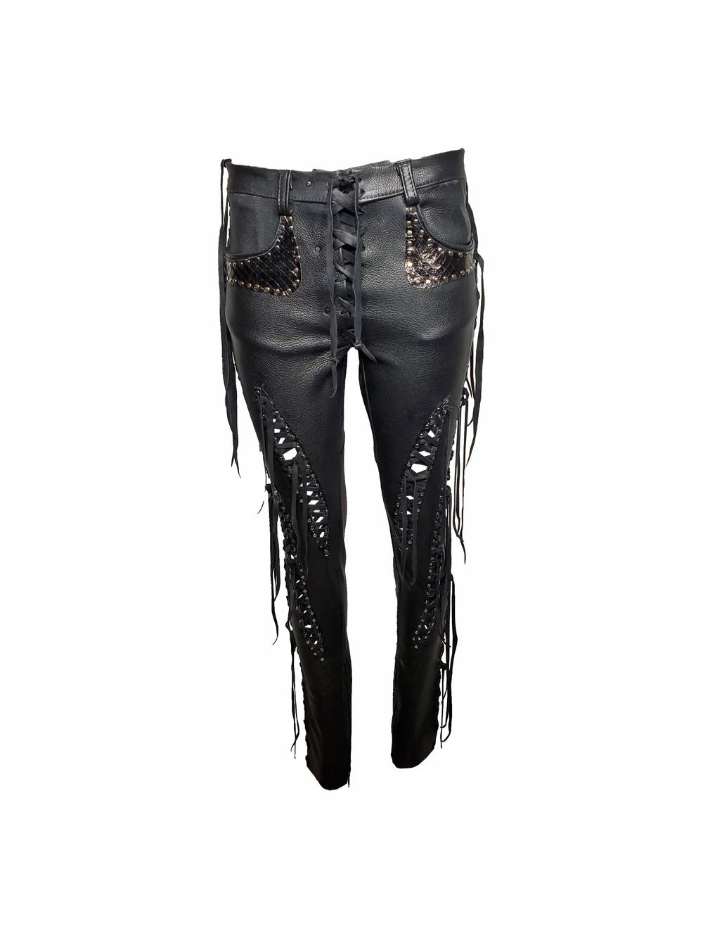 Black Leather Pants with Snakeskin Detail