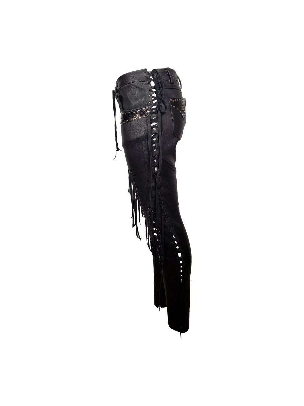 Black Leather Pants with Snakeskin Detail