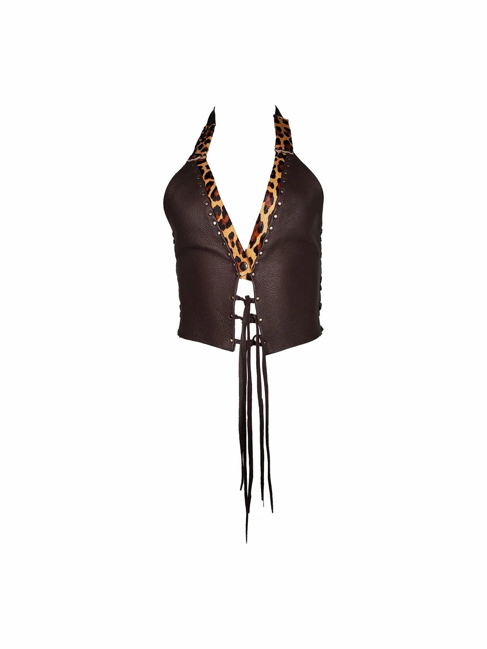 Brown Halter with Cheetah Accents