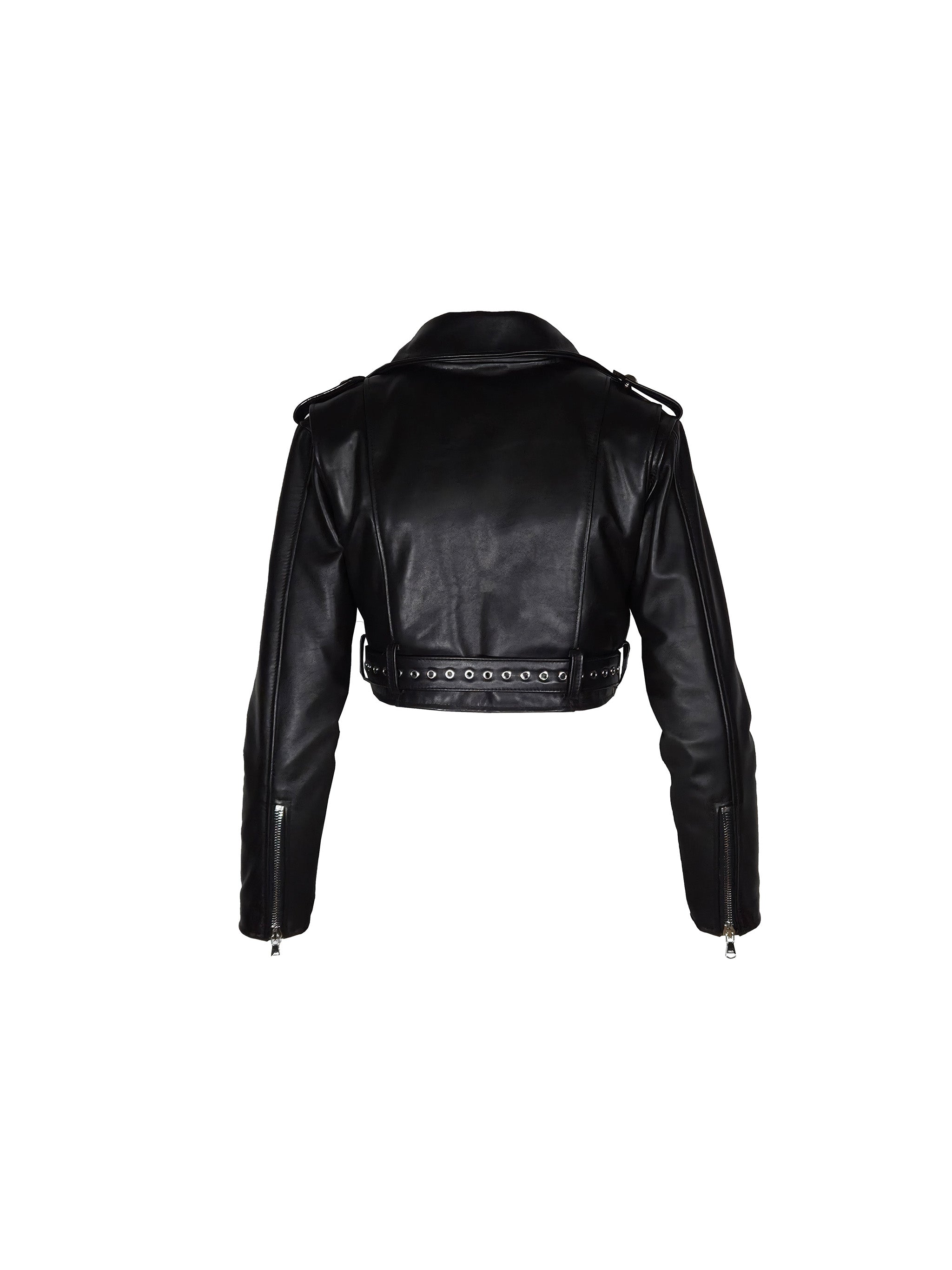 Crop Moto Jacket with Detachable Belt