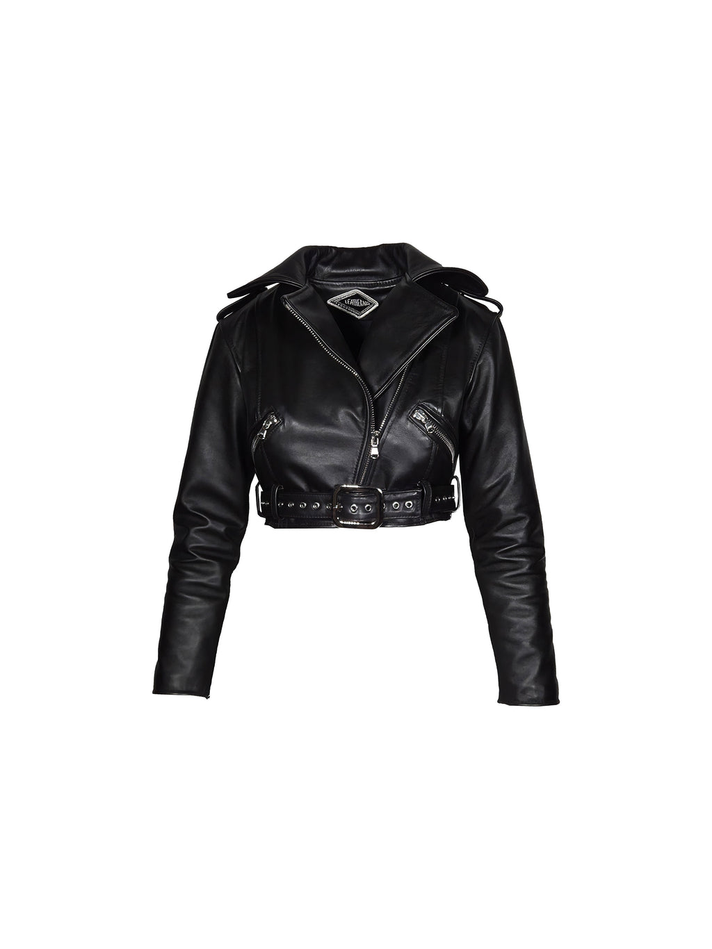 Crop Moto Jacket with Detachable Belt