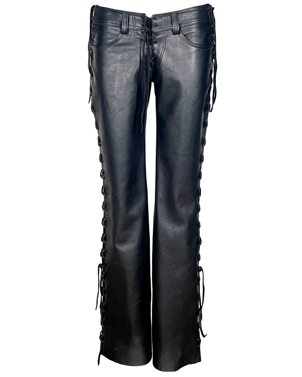 Wide Leg Lace-up Leather Pant