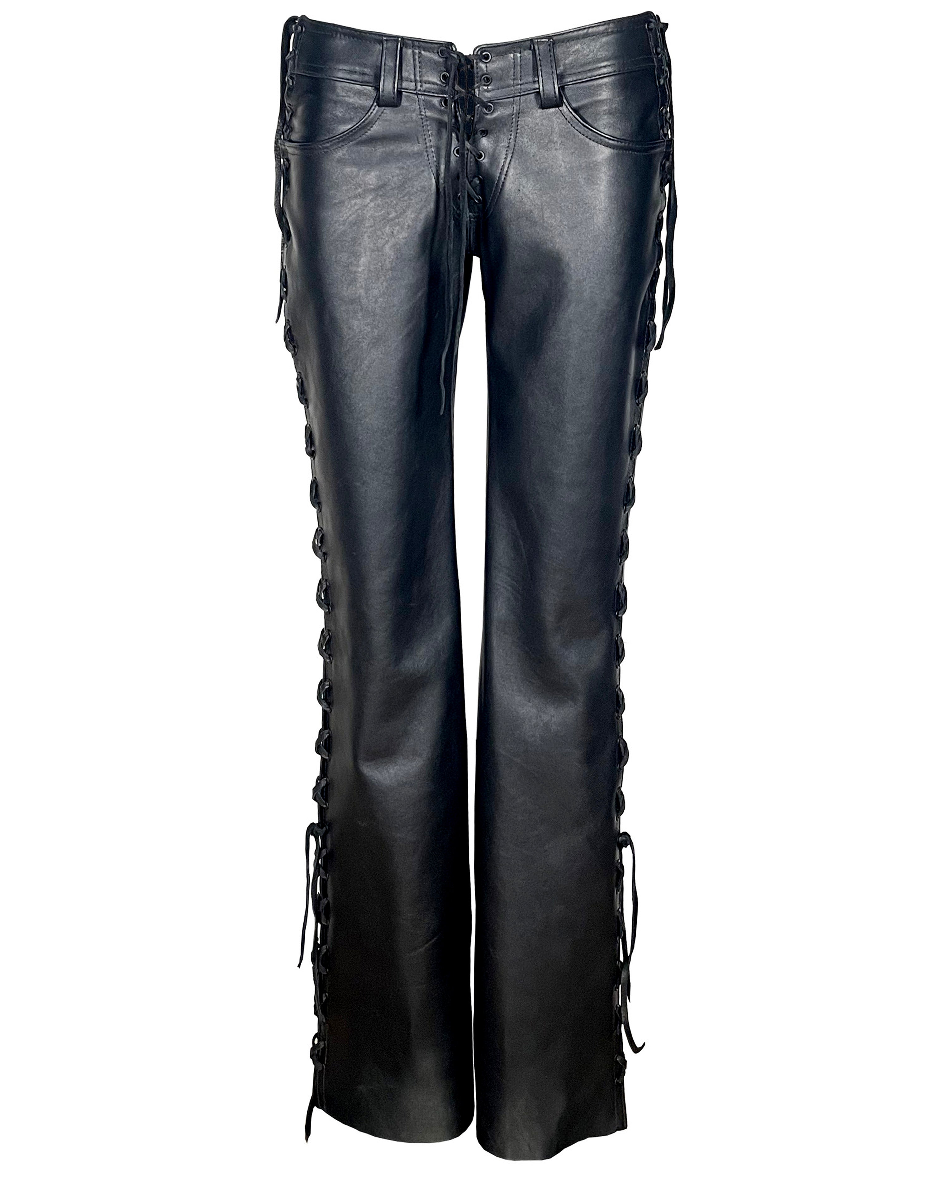 Wide Leg Lace-up Leather Pant