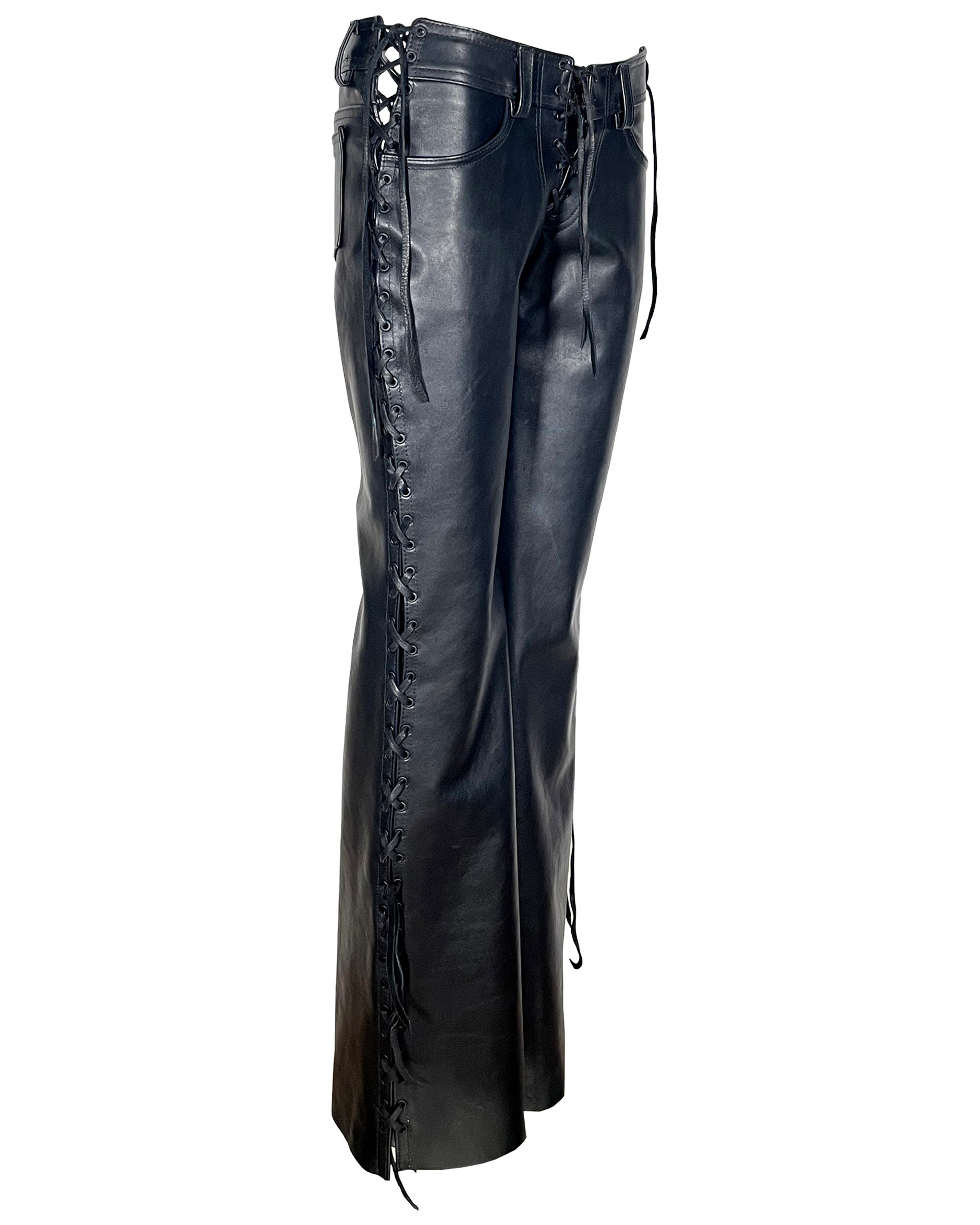 Wide Leg Lace-up Leather Pant