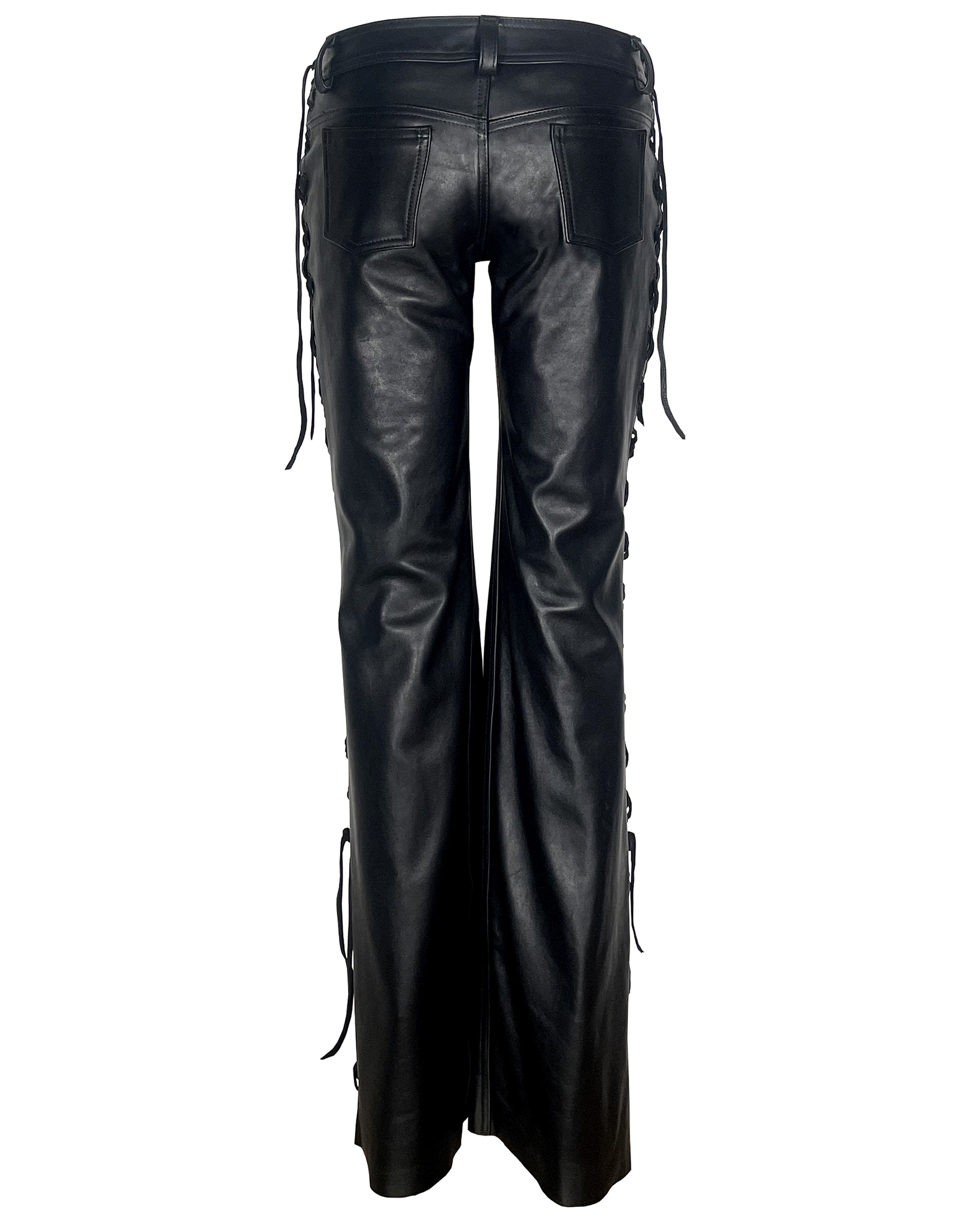 Wide Leg Lace-up Leather Pant
