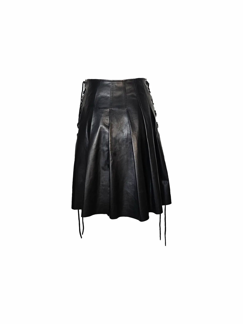 Pleated Leather Skirt with Lace-up Sides