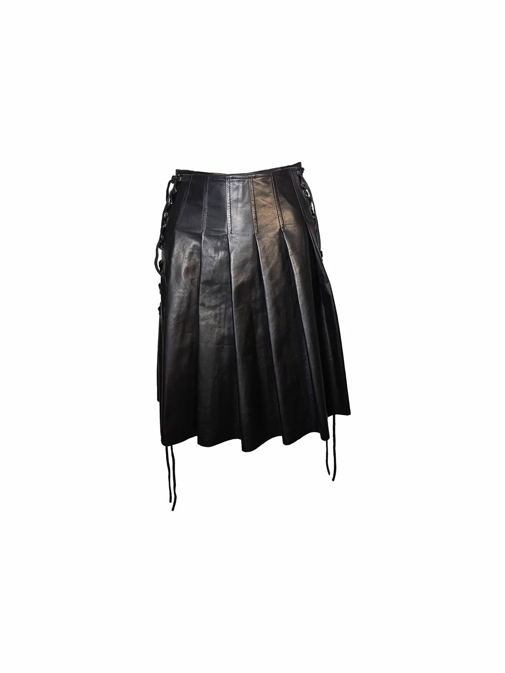 Pleated Leather Skirt with Lace-up Sides