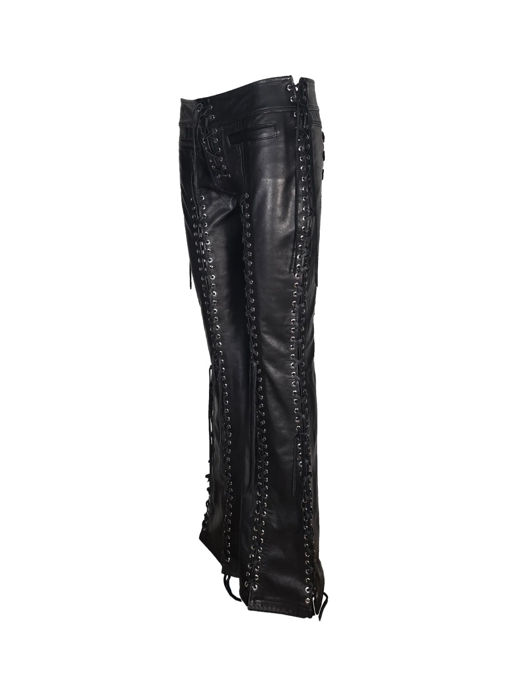 Black Leather Grommeted Lace-up Pant
