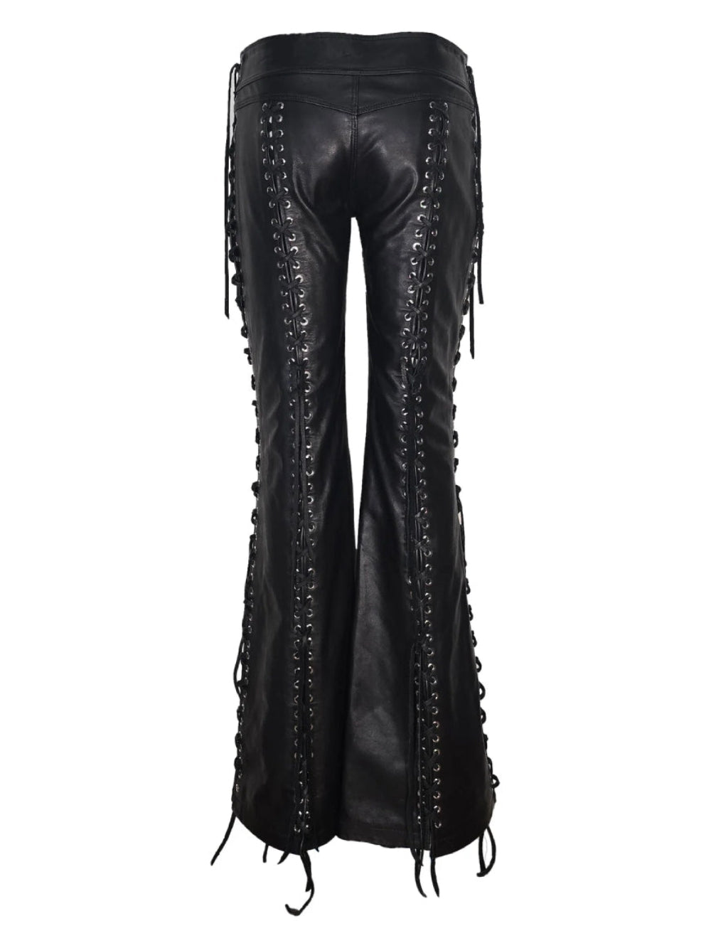 Black Leather Grommeted Lace-up Pant