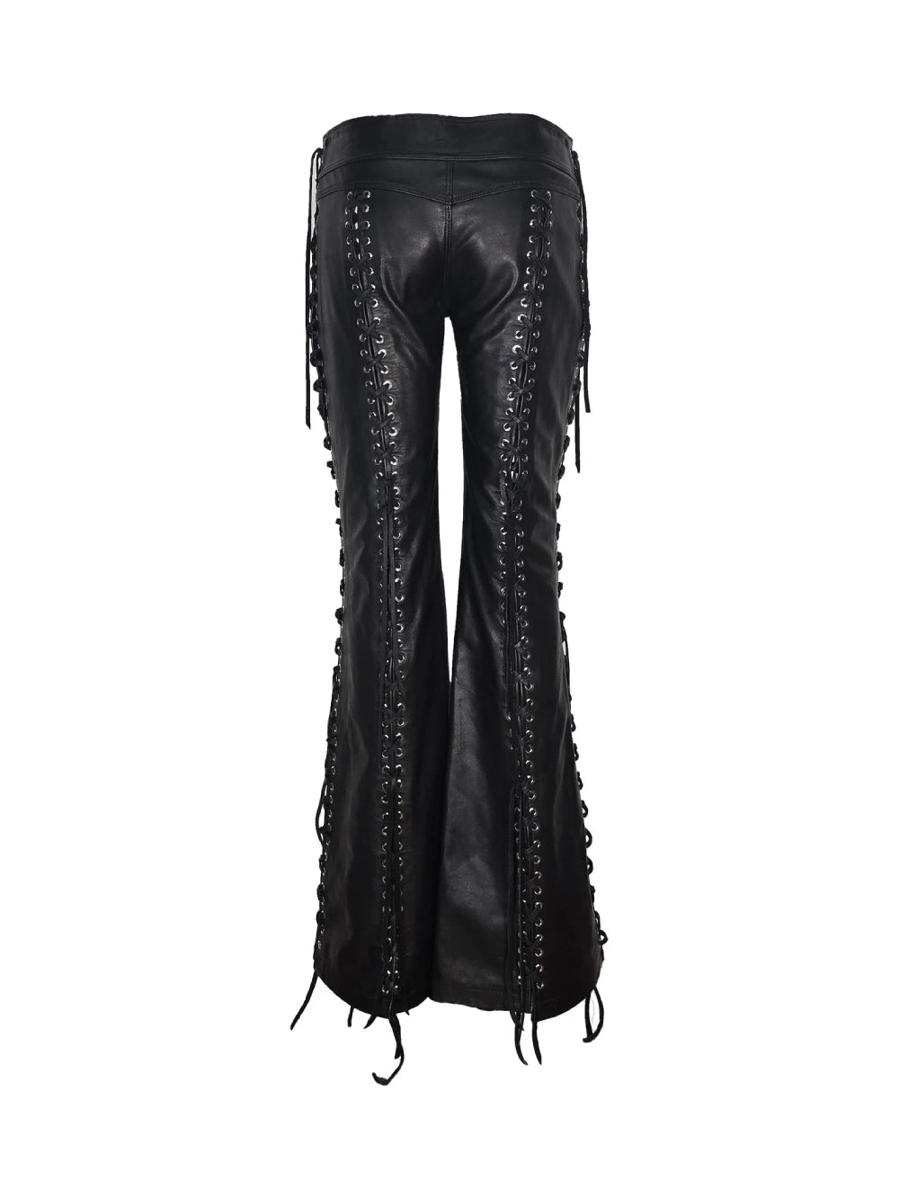 Black Leather Grommeted Lace-up Pant