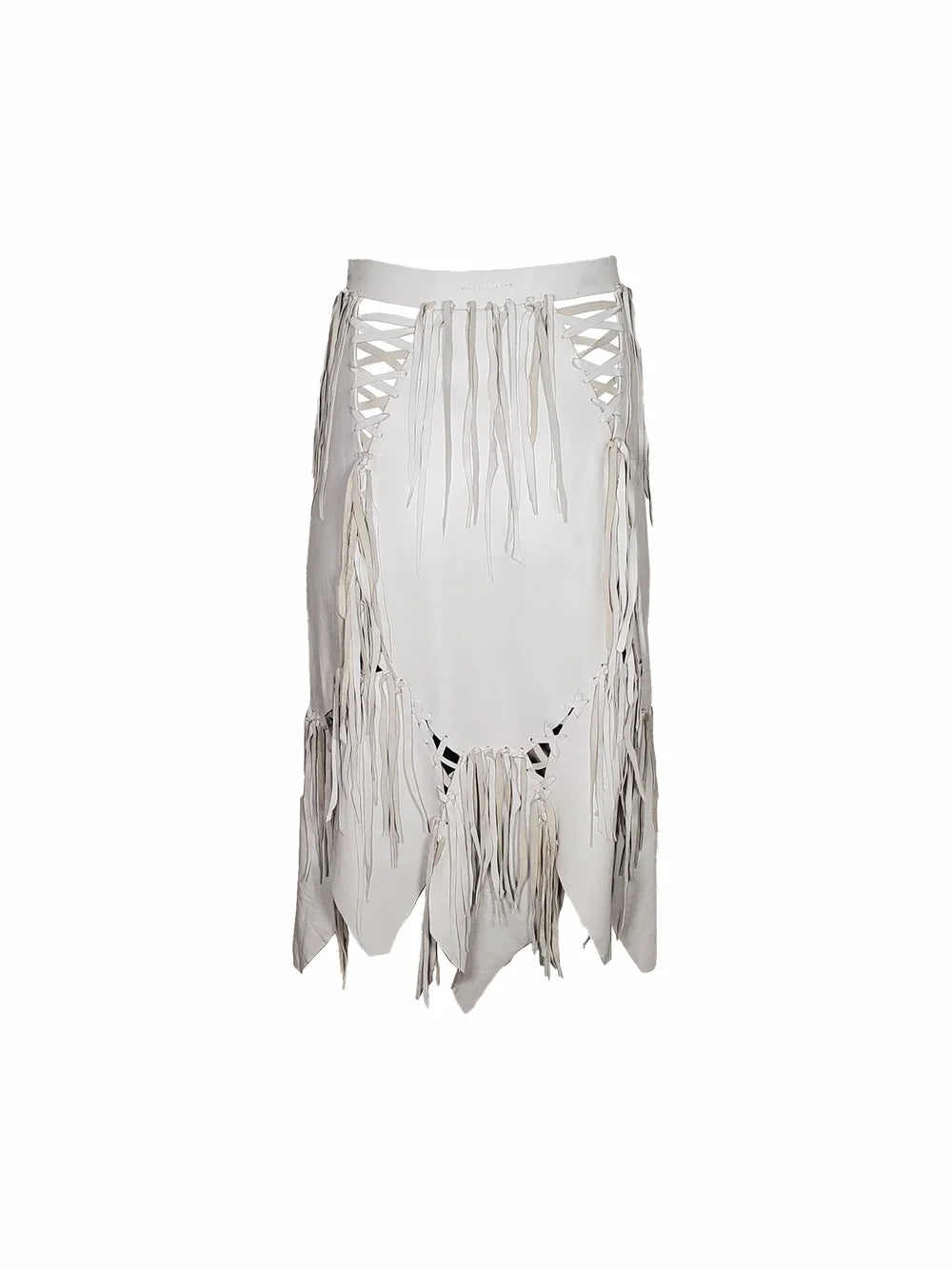 White Western Style Fringe Skirt with Fleur de Lis Front Snaps