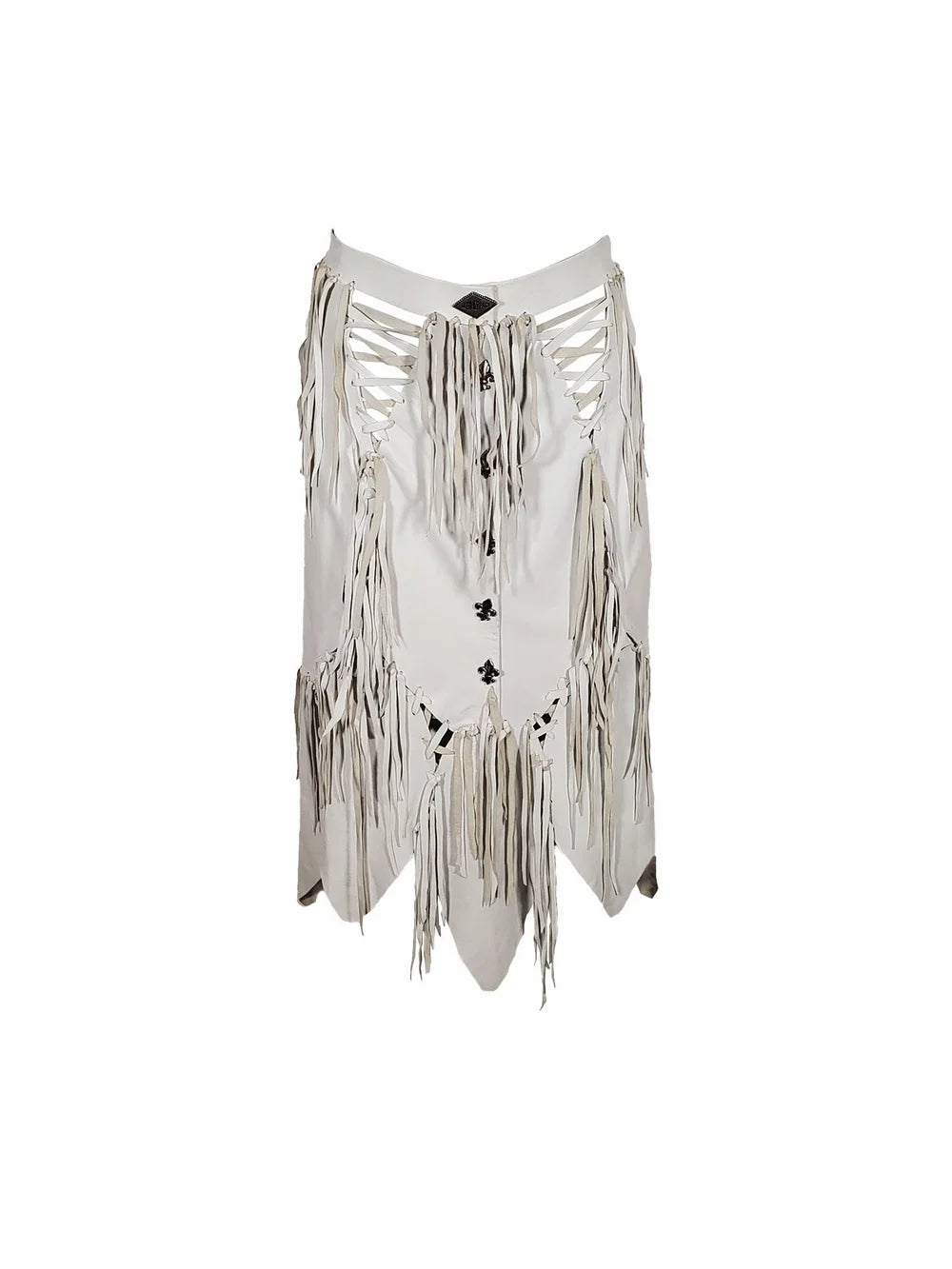 White Western Style Fringe Skirt with Fleur de Lis Front Snaps