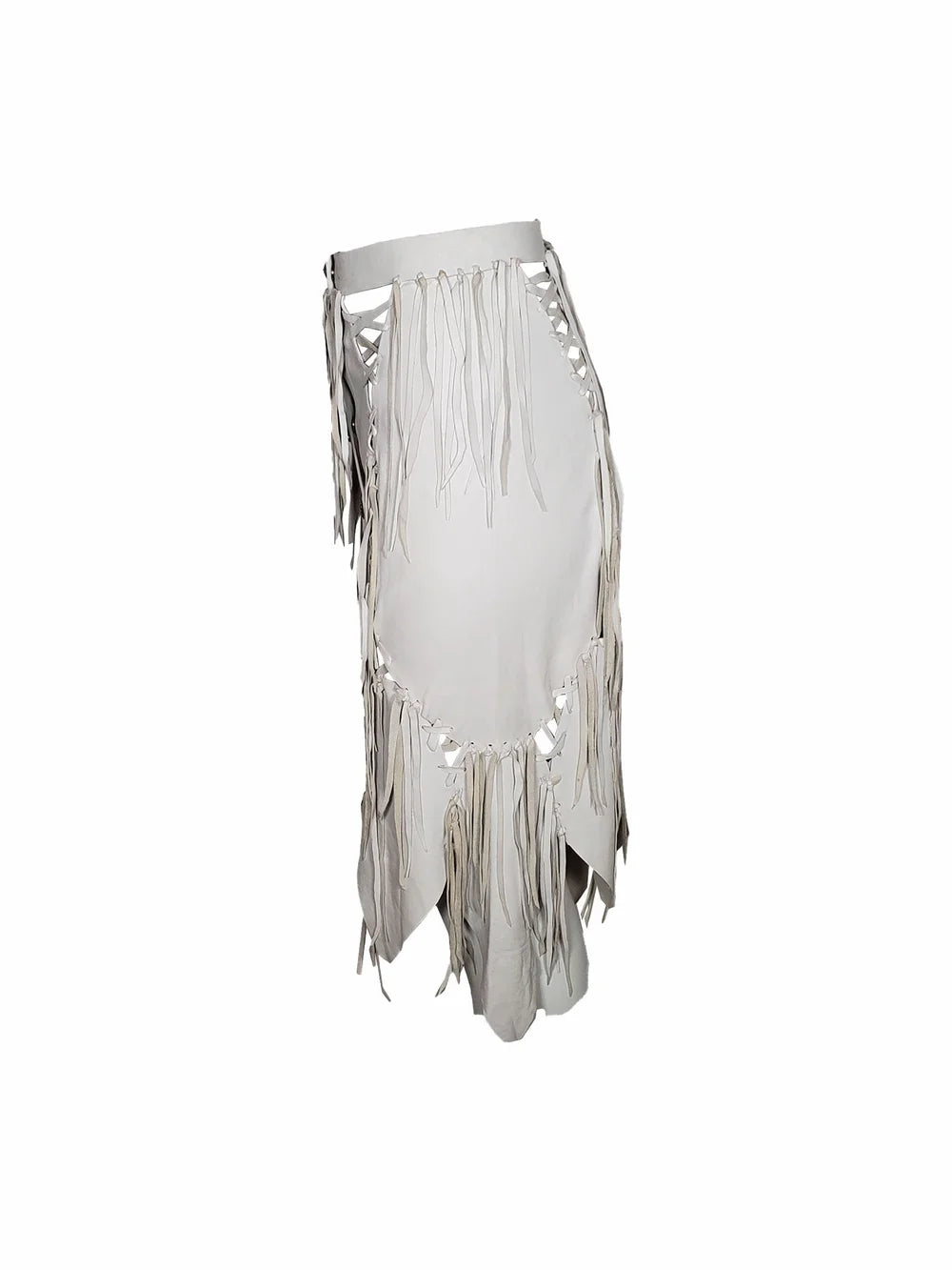 White Western Style Fringe Skirt with Fleur de Lis Front Snaps
