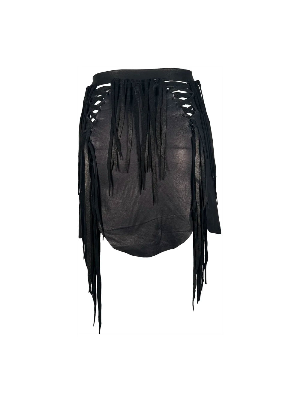 Black Suede Fringe Lace-Front Skirt
