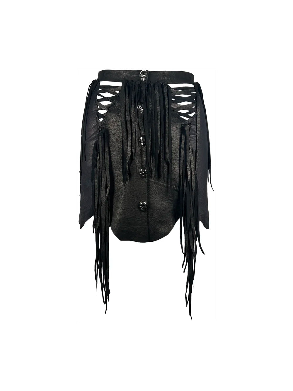 Black Suede Fringe Lace-Front Skirt