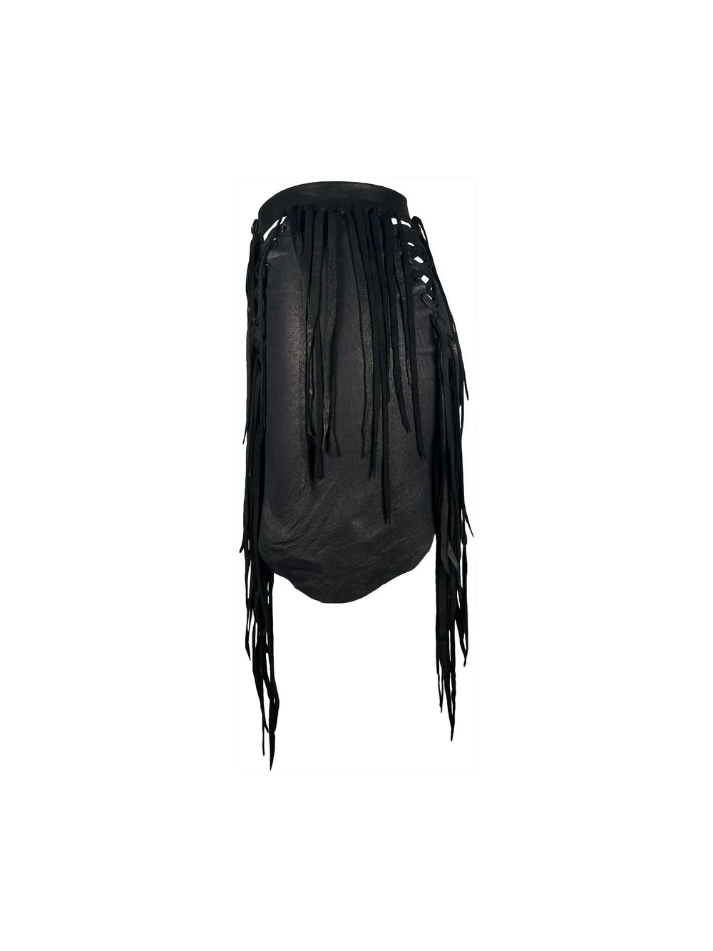 Black Suede Fringe Lace-Front Skirt