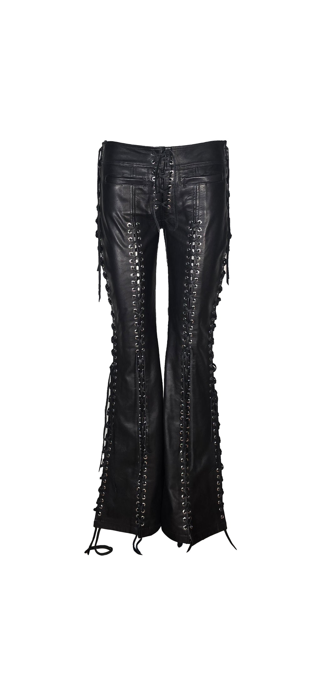 Black Leather Grommeted Lace-up Pant