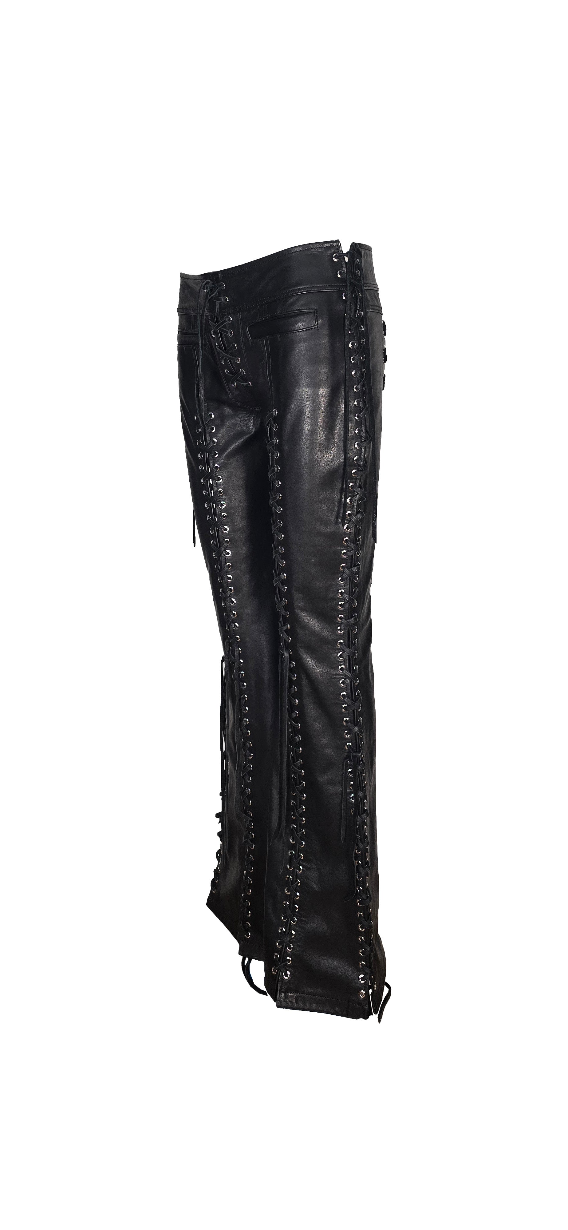 Black Leather Grommeted Lace-up Pant