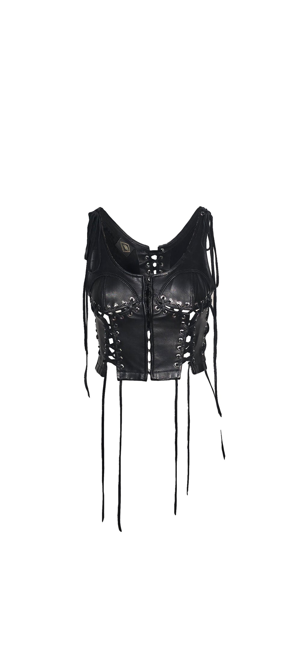 Black Leather Grommeted Lace-up Top