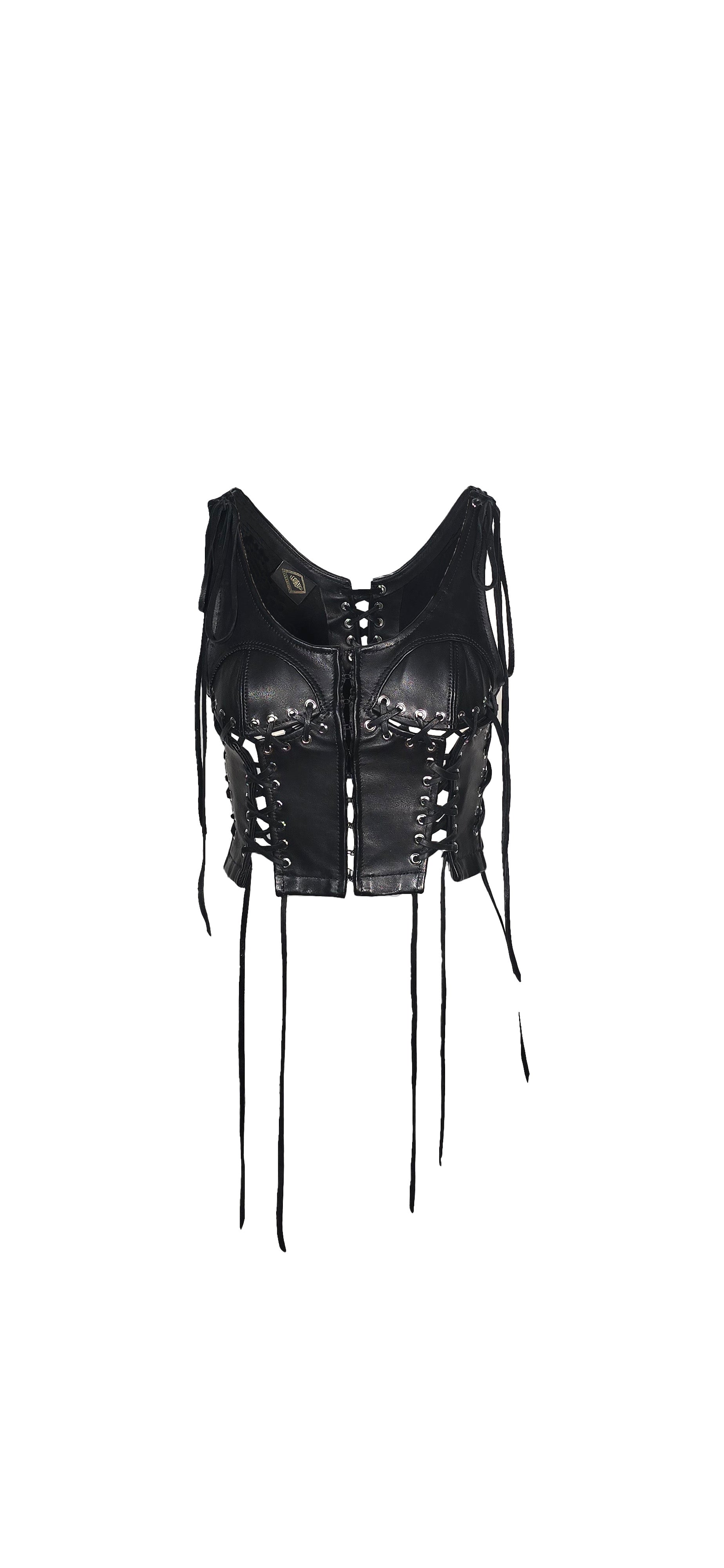 Black Leather Grommeted Lace-up Top