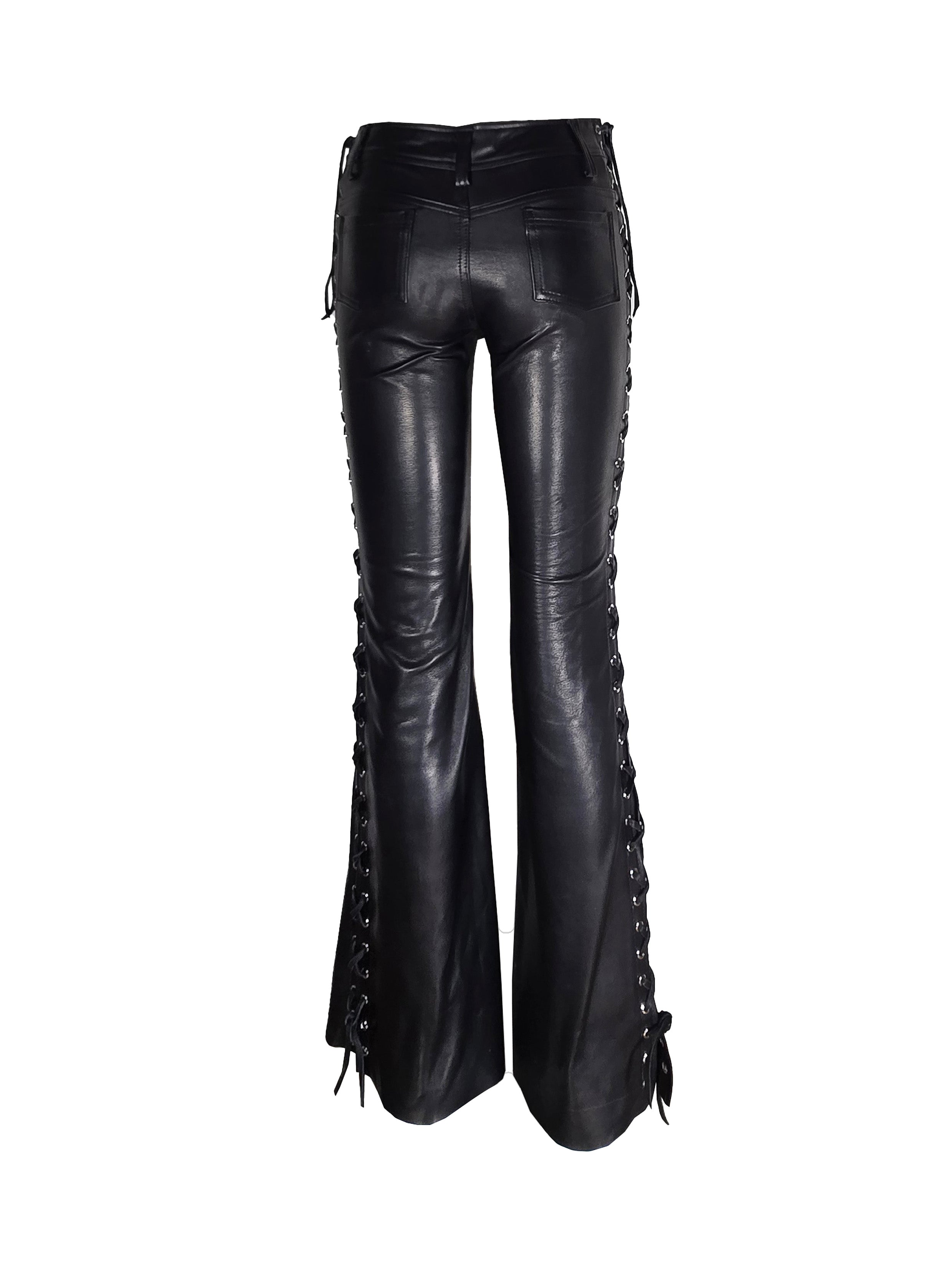Side lace-up Leather Flare Pant