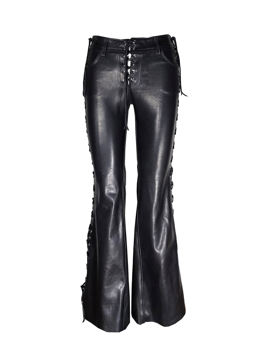 Side Lace-Up Leather Flare Pant