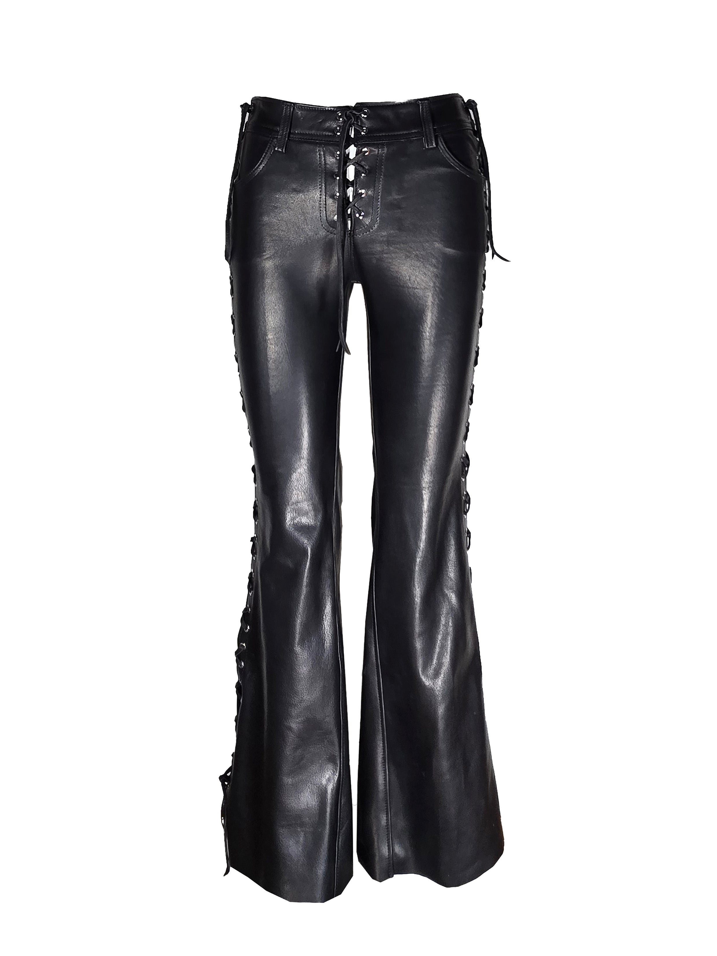 Side lace-up Leather Flare Pant