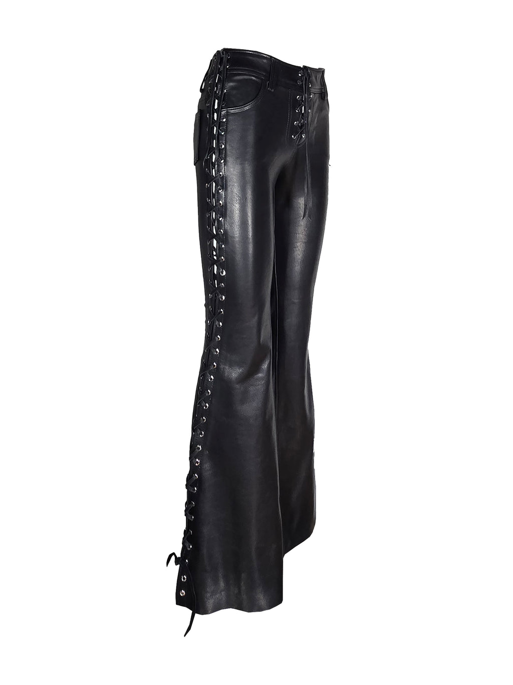 Side Lace-Up Leather Flare Pant