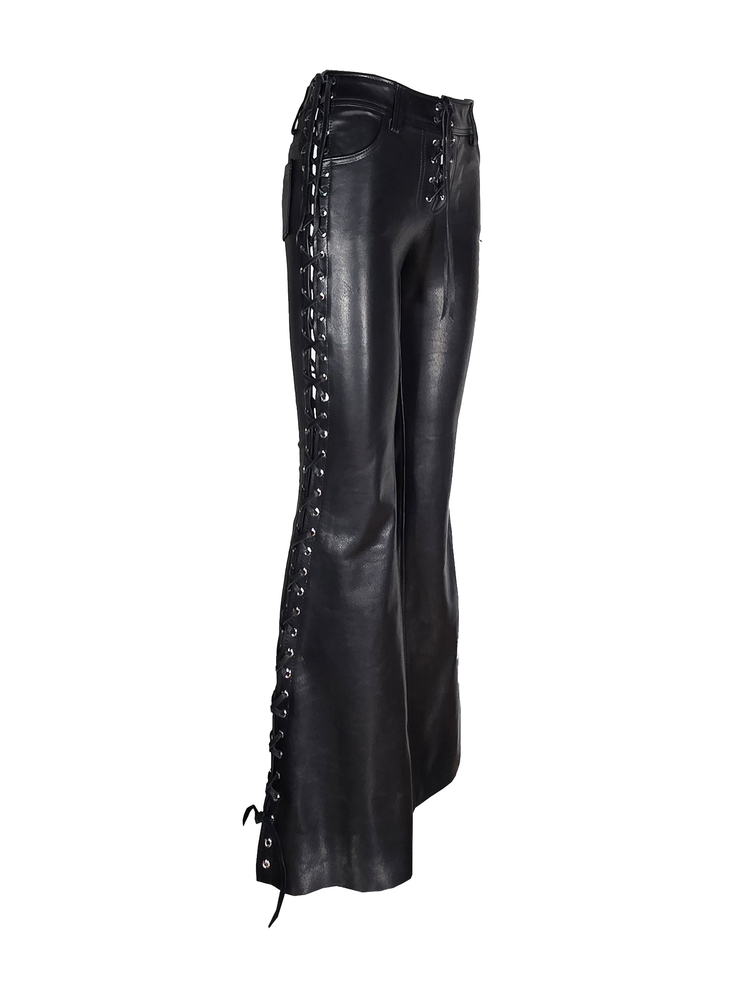 Side lace-up Leather Flare Pant