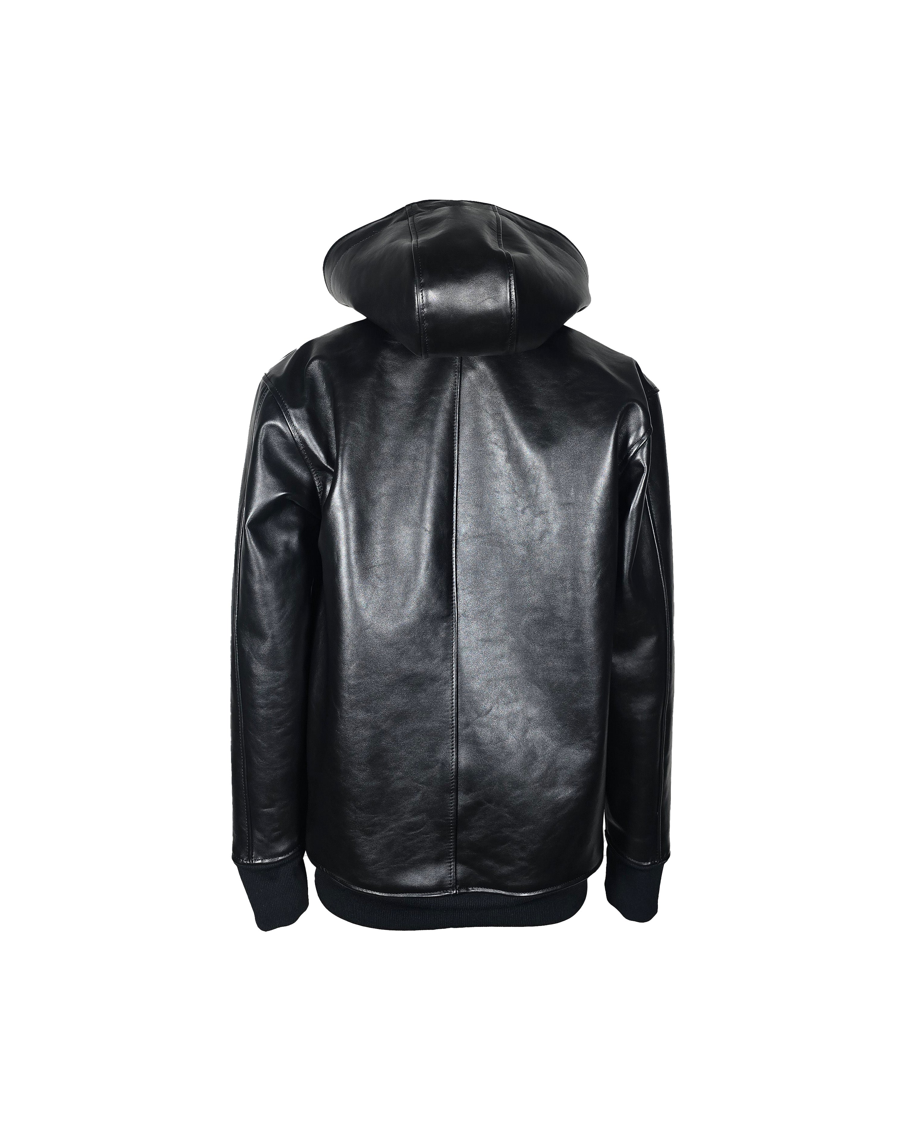 Hooded Leather Bomber Jacket