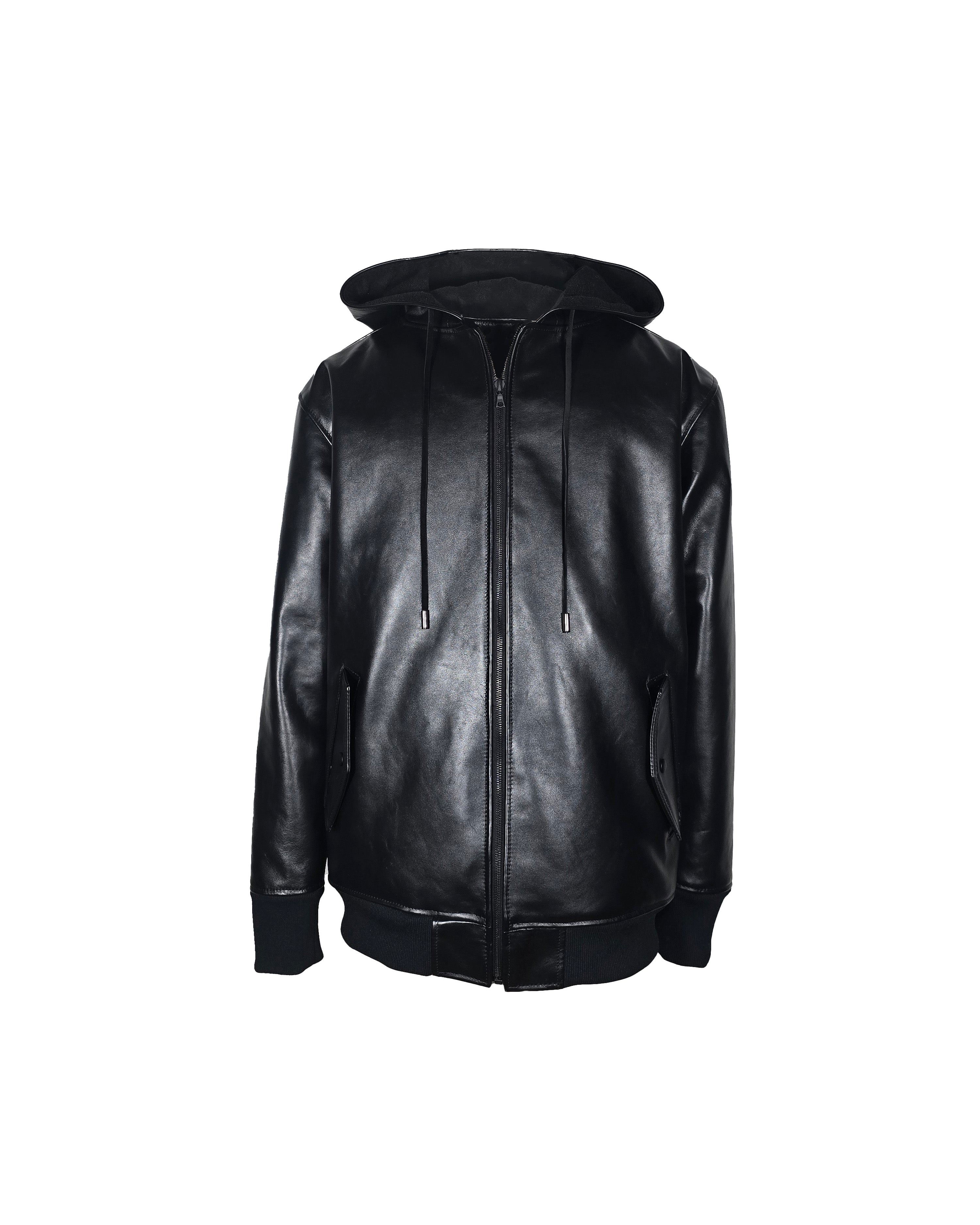 Hooded Leather Bomber Jacket