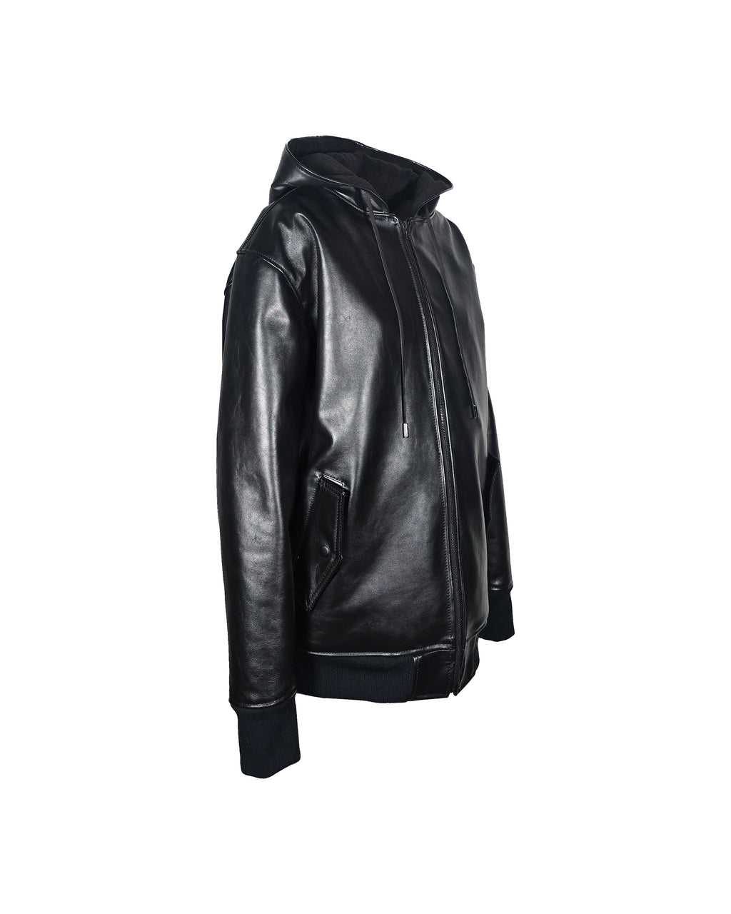 Hooded Leather Bomber Jacket