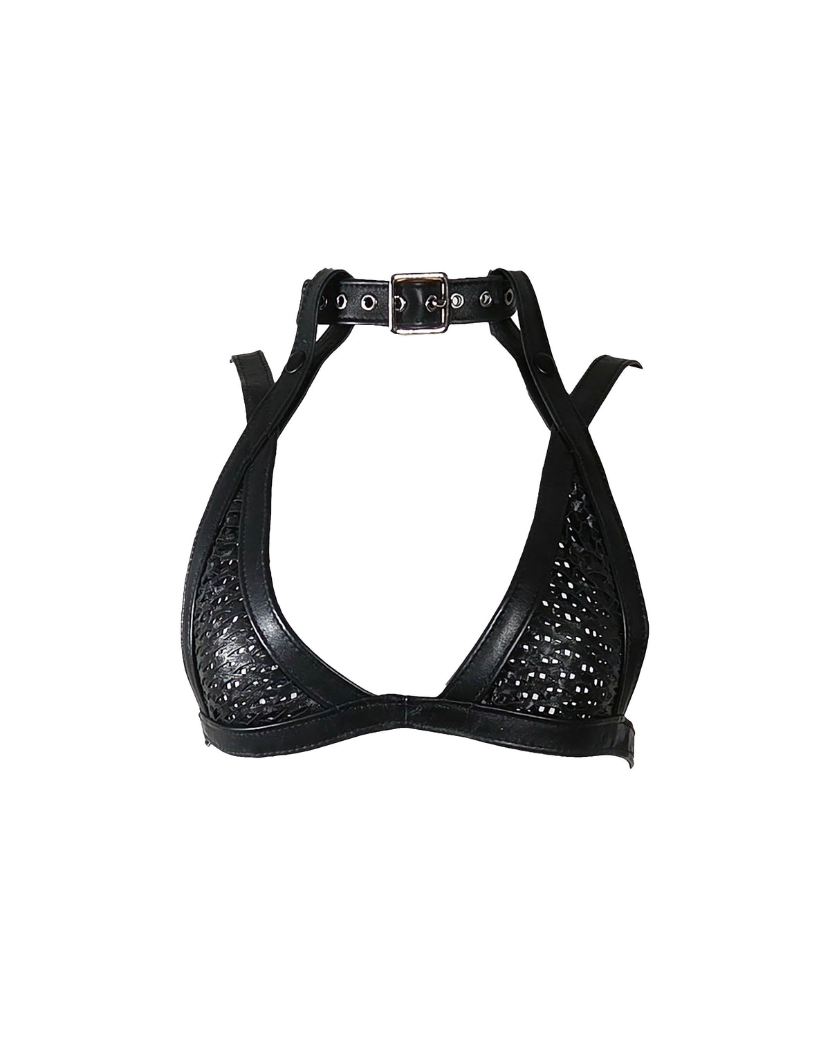 The "Bondage Girl" Black Leather Bra Top with Choker