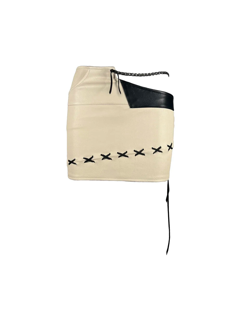 Black and White Leather Asymmetric Mini-skirt