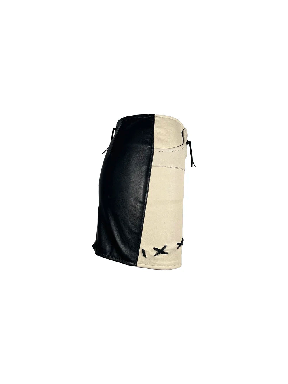 Black and White Leather Asymmetric Mini-skirt
