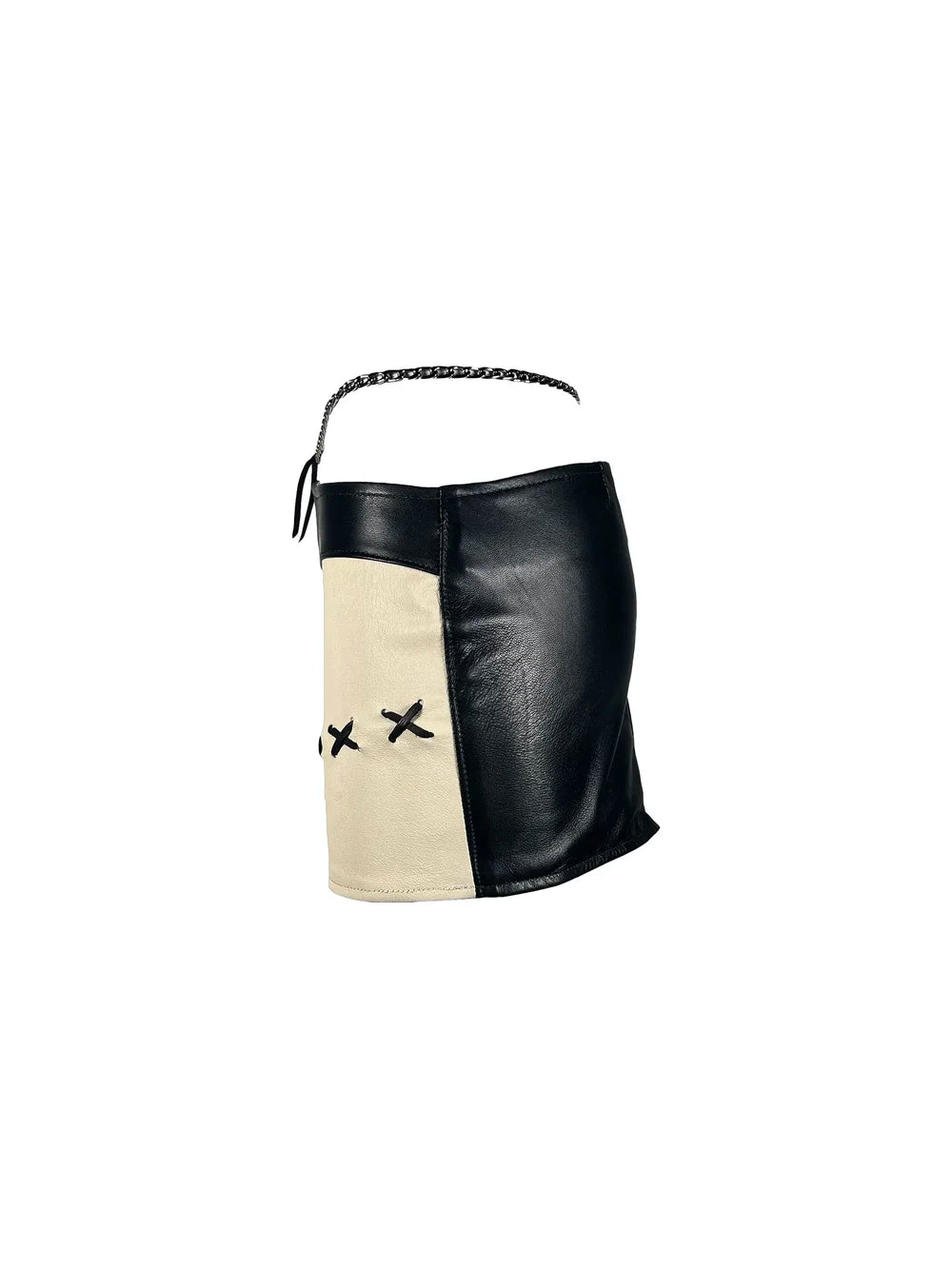 Black and White Leather Asymmetric Mini-skirt