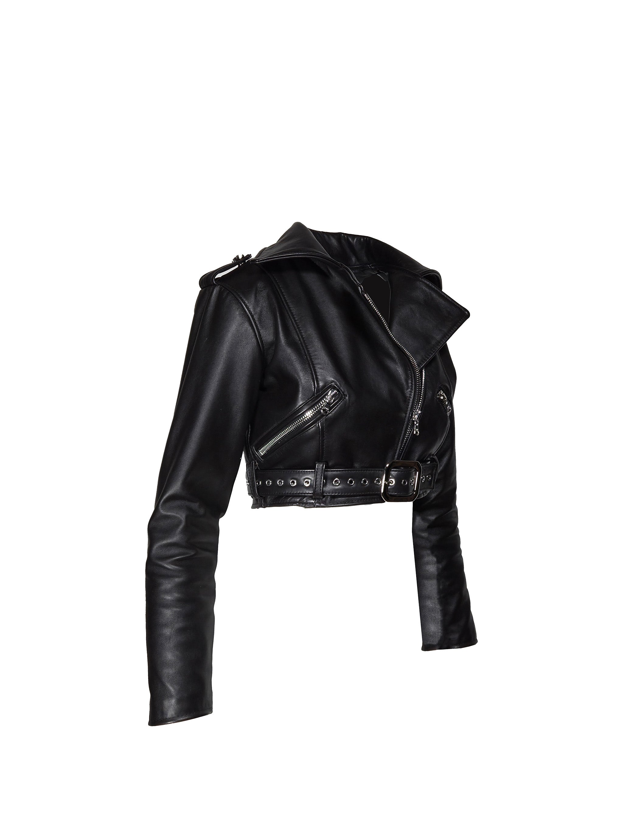 Crop Moto Jacket with Detachable Belt