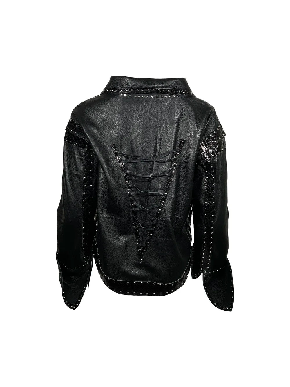 Black Leather & Snakeskin Pullover Jacket