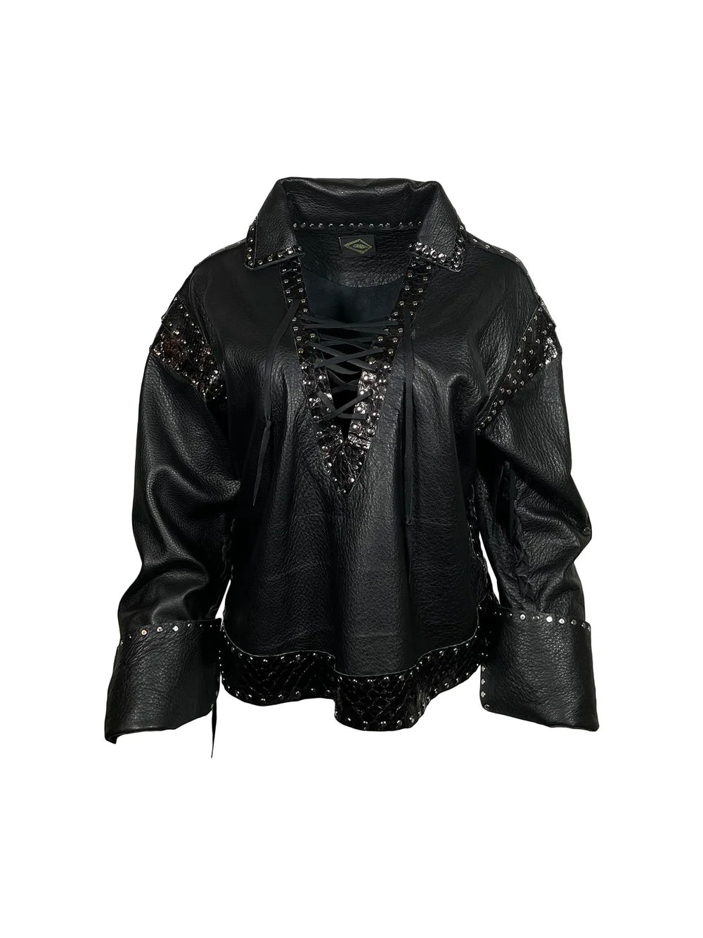 Black Leather & Snakeskin Pullover Jacket