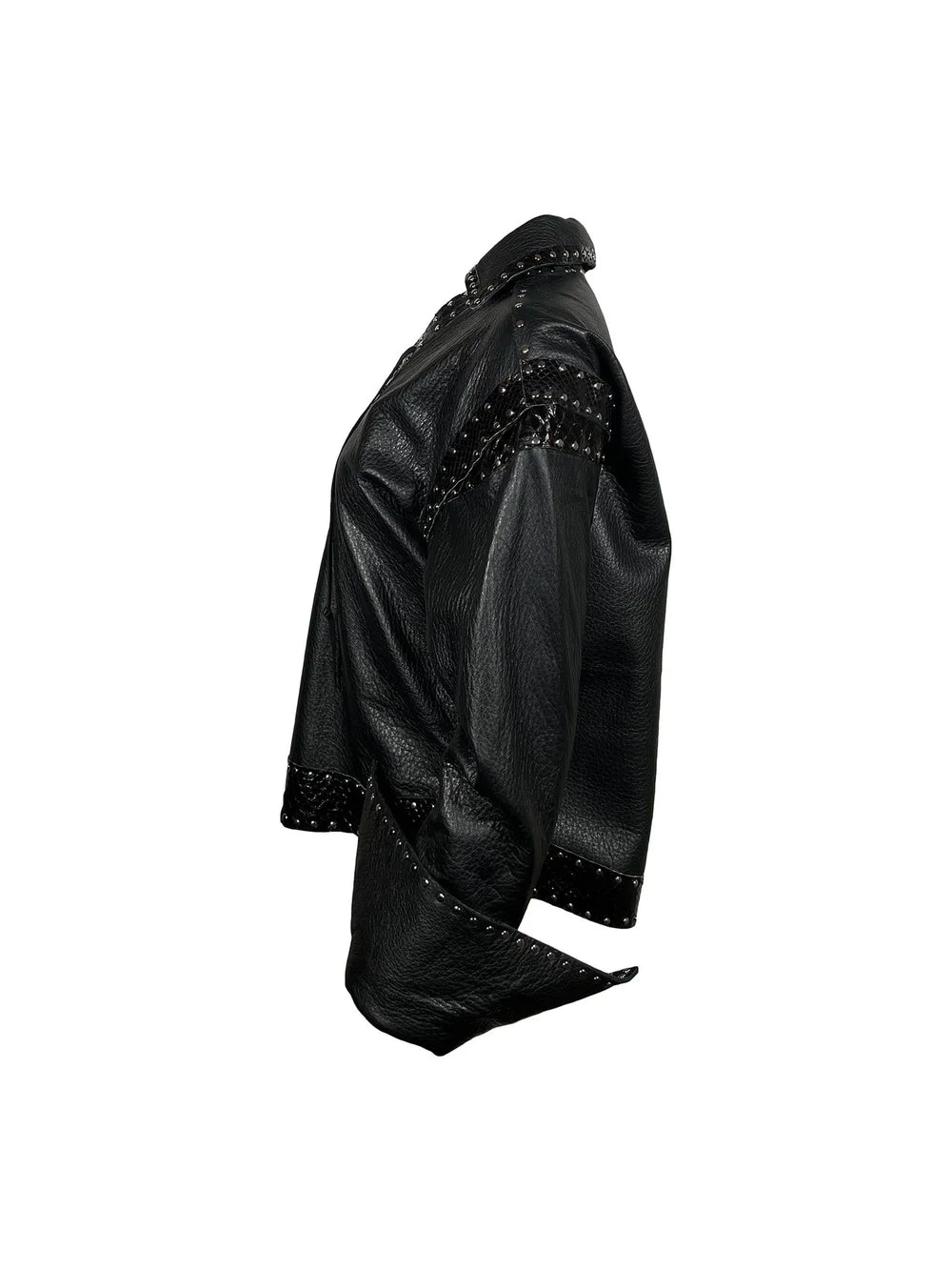 Black Leather & Snakeskin Pullover Jacket