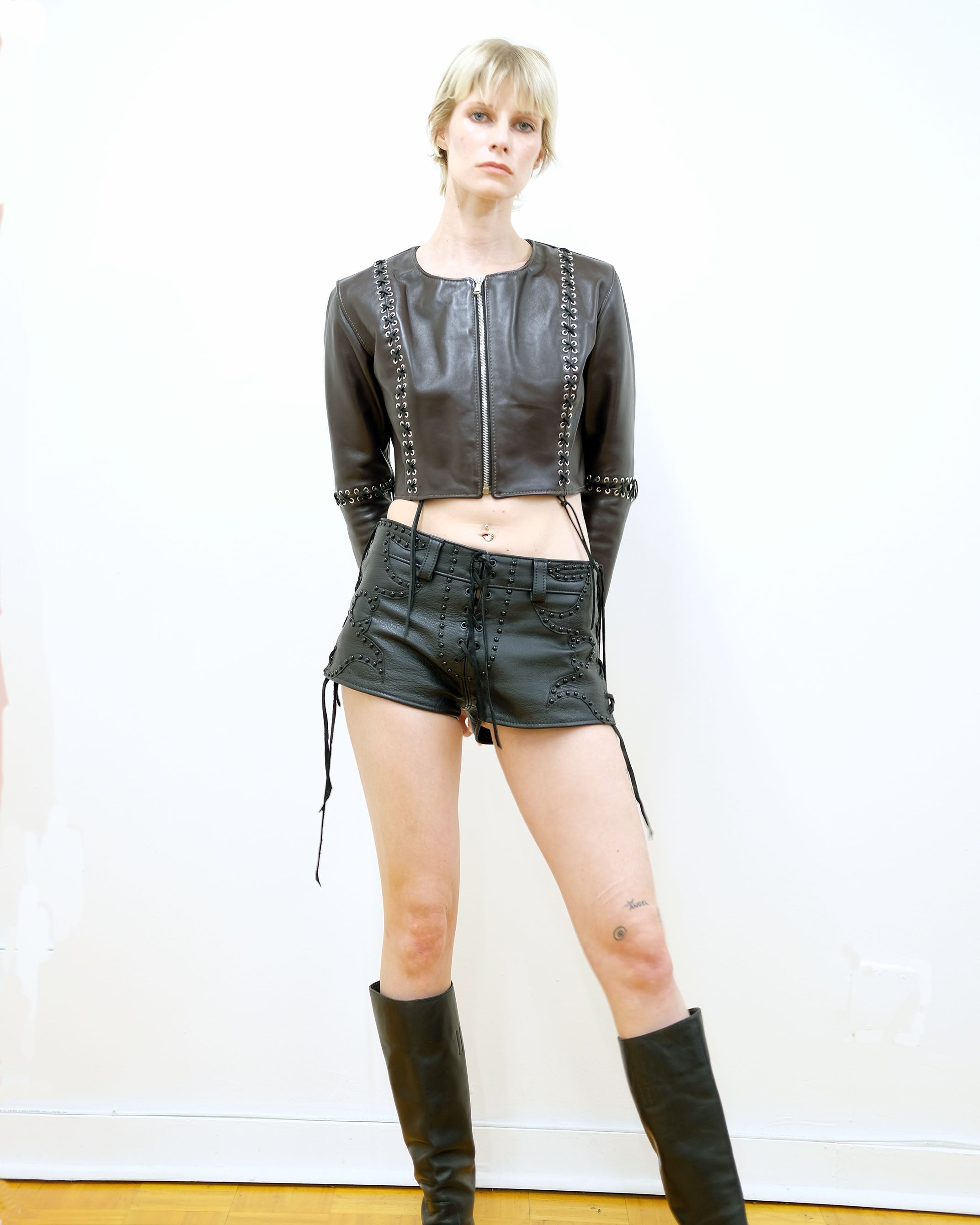 Leather "Sharp Elbow" Crop Jacket