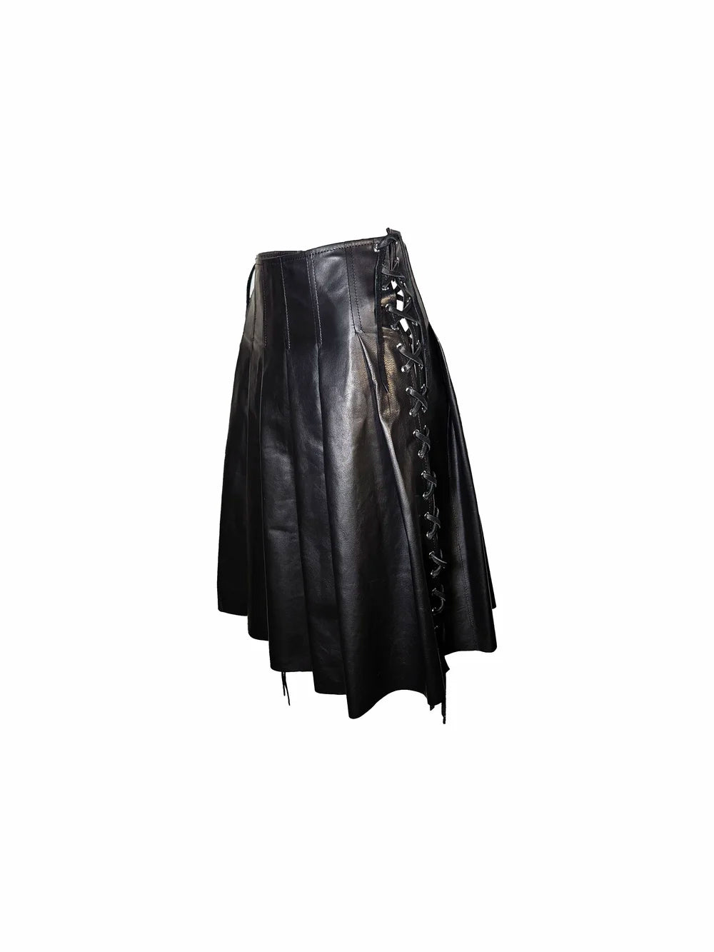 Pleated Leather Skirt with Lace-up Sides